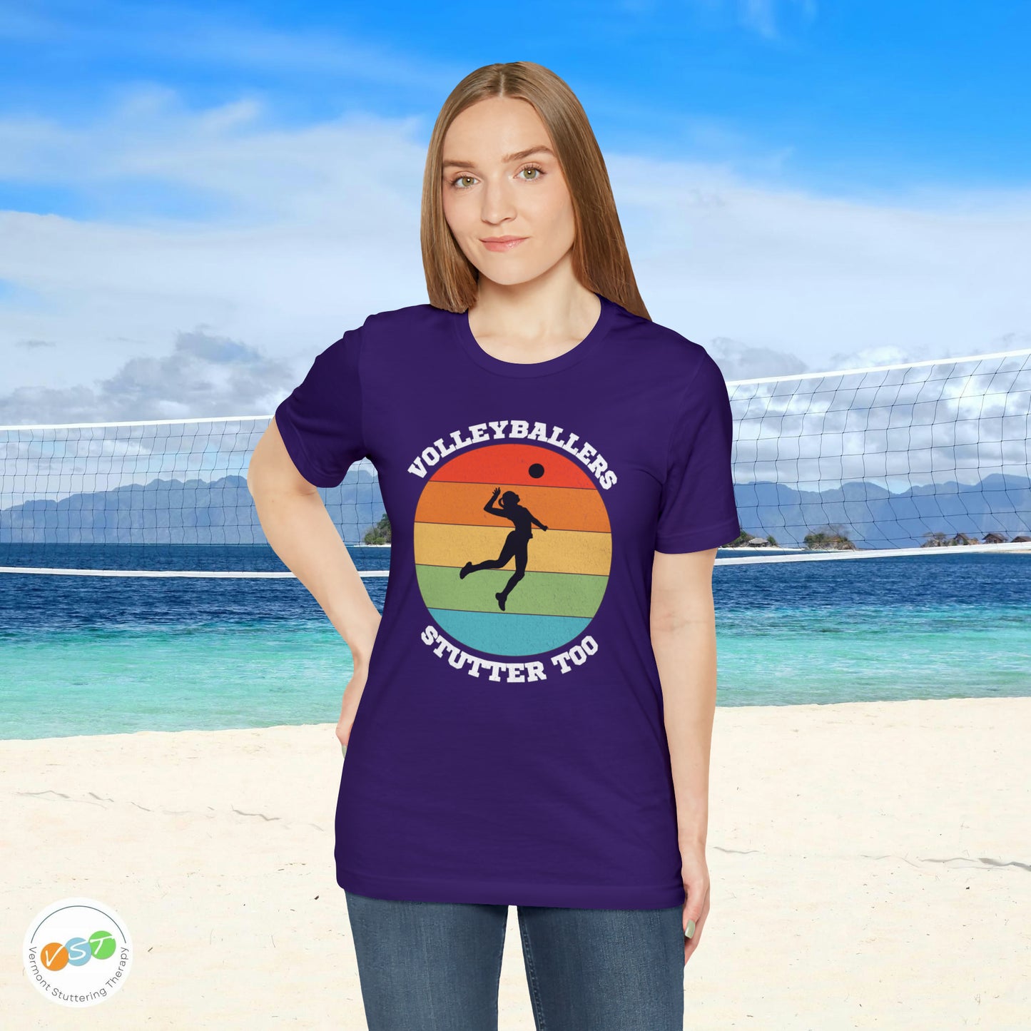 Volleyballers Stutter Too Retro Sun Spiking Vball T-shirt