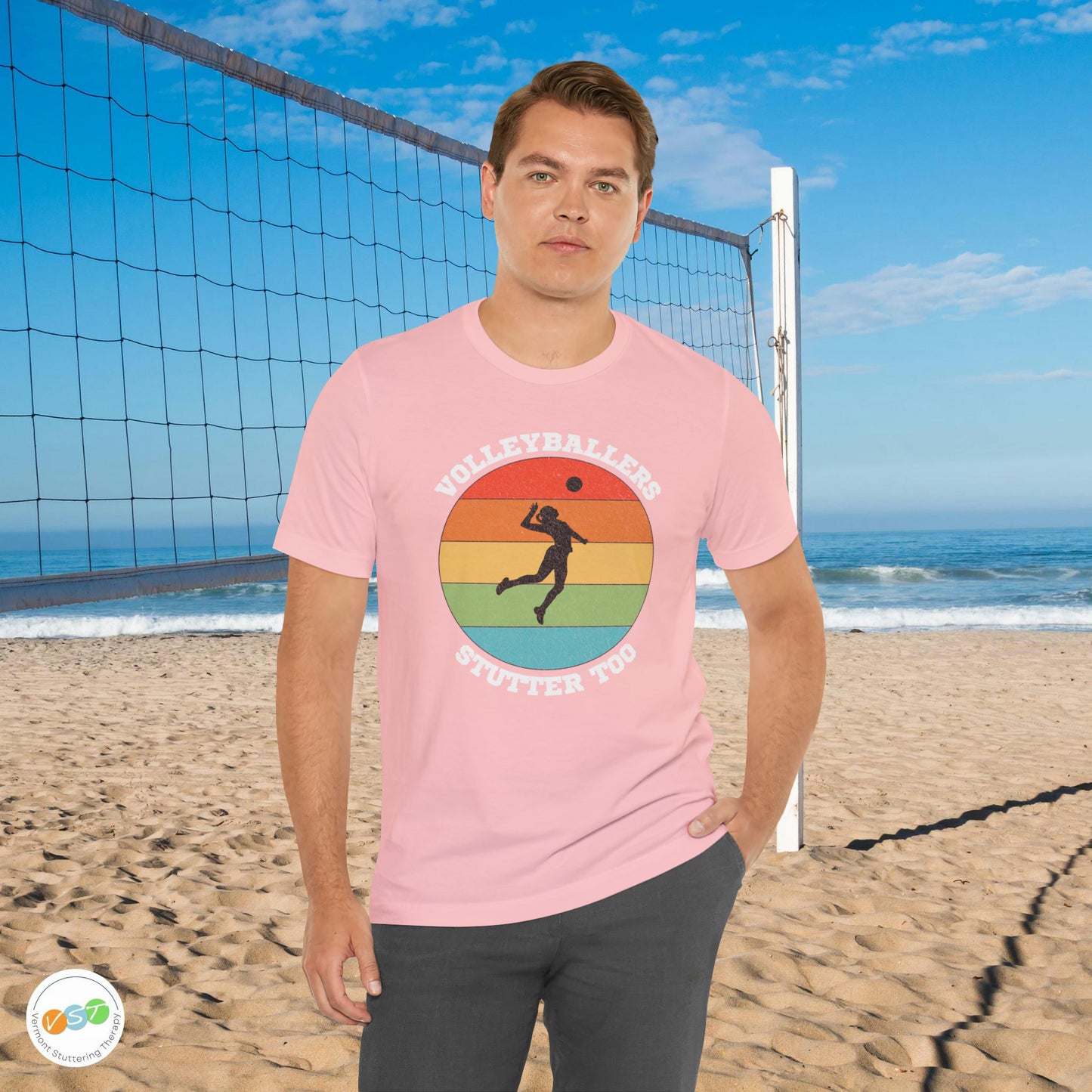 Volleyballers Stutter Too Retro Sun Spiking Vball T-shirt