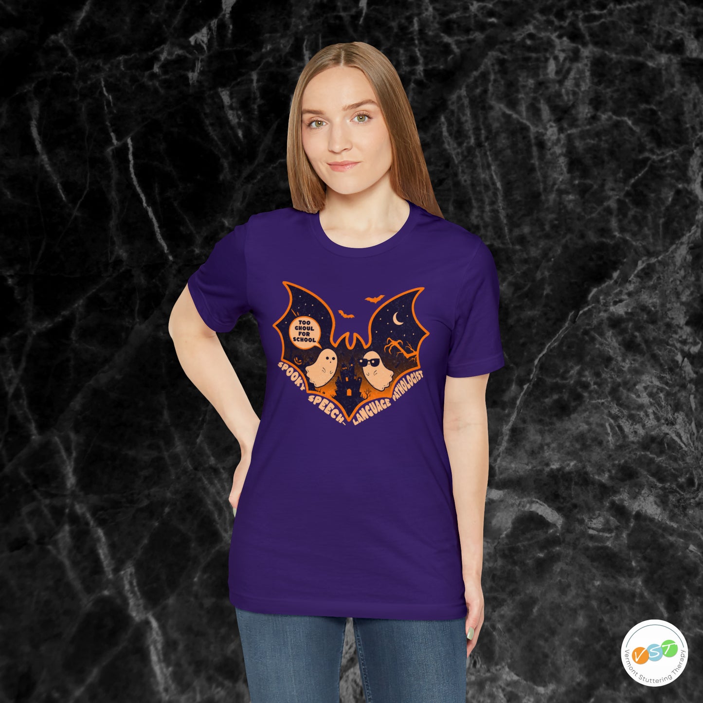 Too Ghoul for School Bat Halloween T-shirt for SLP