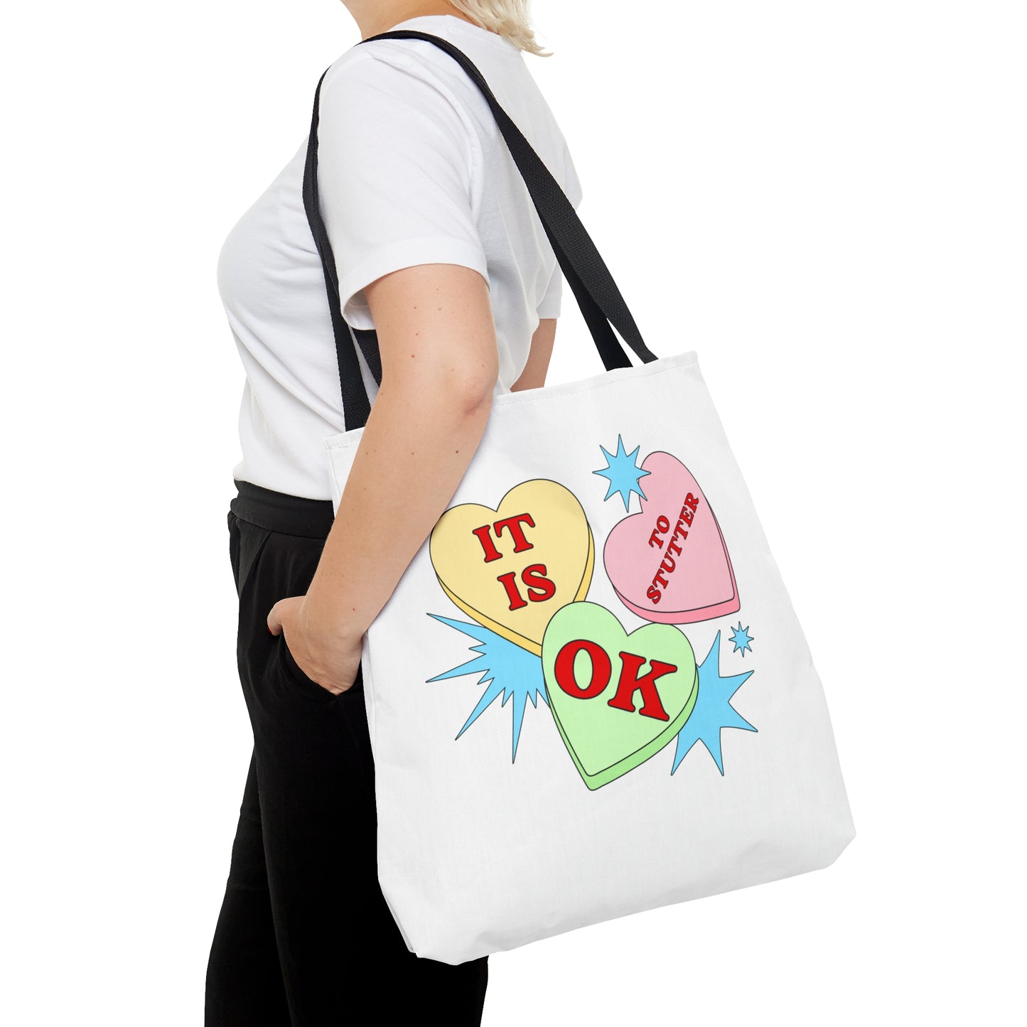 Cute Candy Heart It Is OK to Stutter Tote Bag