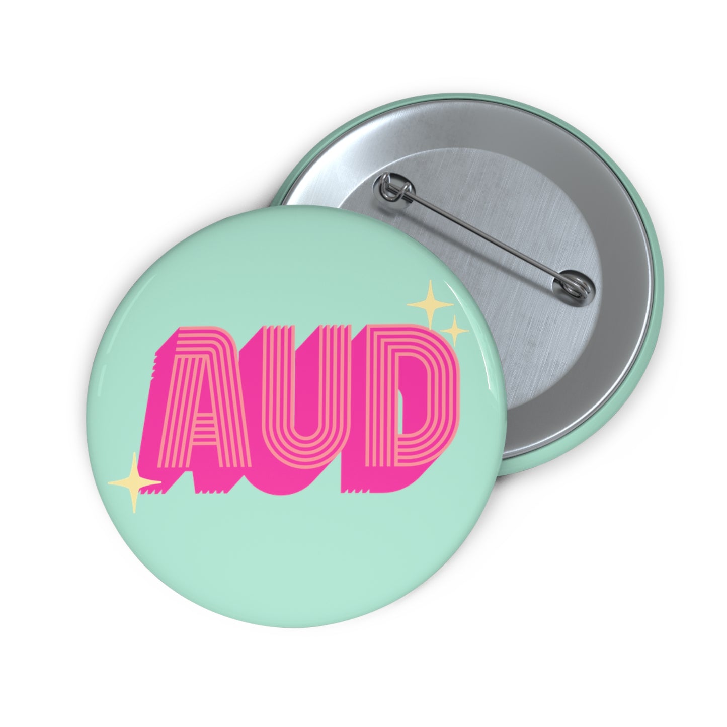 Retro Mint Pink AUD Audiologist Pin Button,1.25" 2.25" or 3"