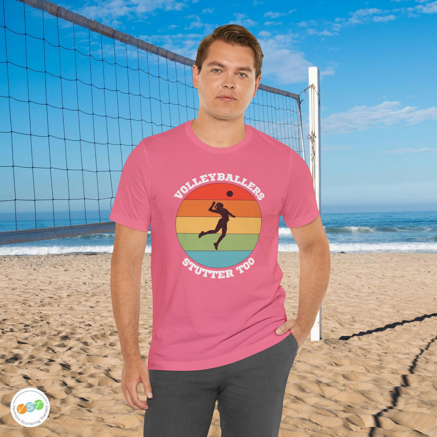 Volleyballers Stutter Too Retro Sun Spiking Vball T-shirt