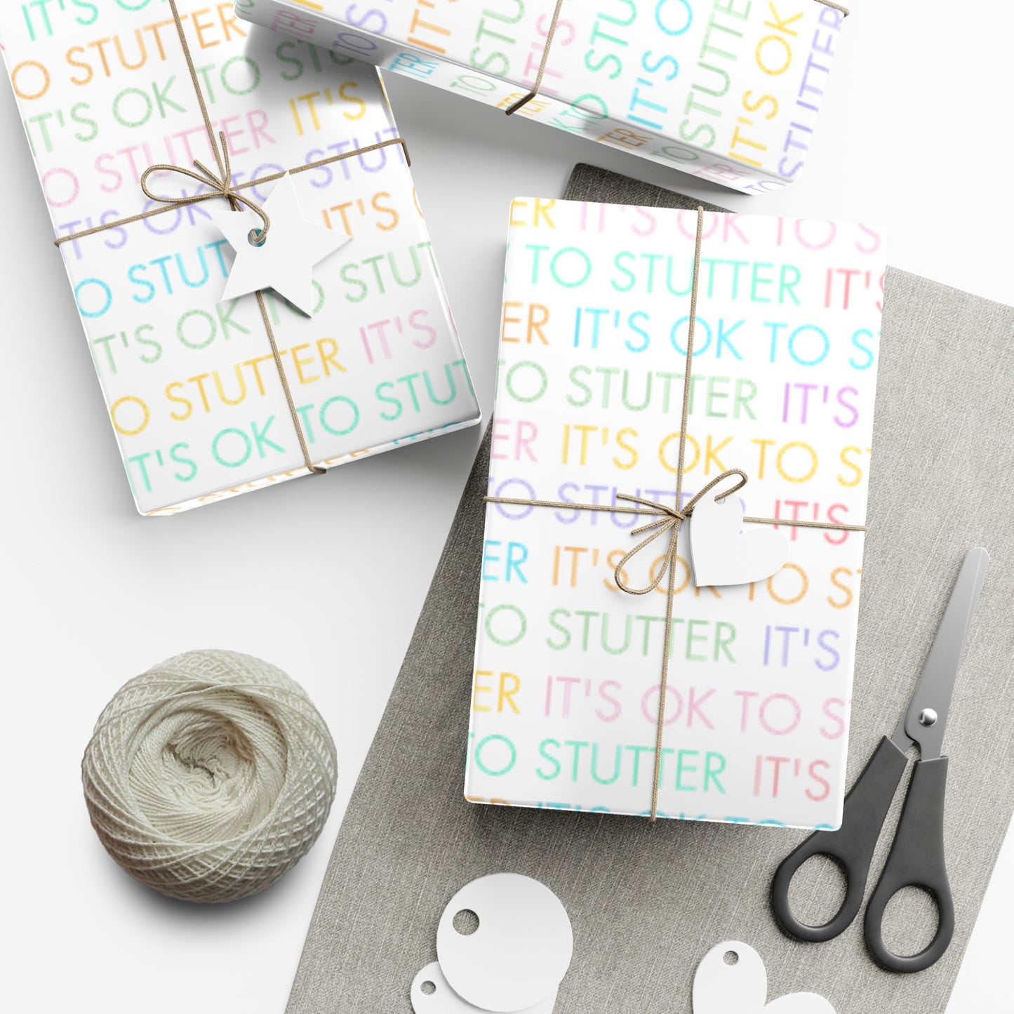 It's OK to Stutter Multicolored Gift Wrap for People Who Stutter - White