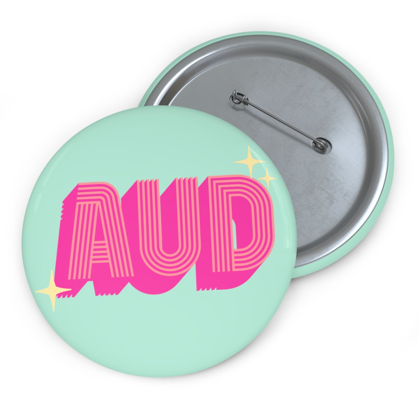 Retro Mint Pink AUD Audiologist Pin Button,1.25" 2.25" or 3"