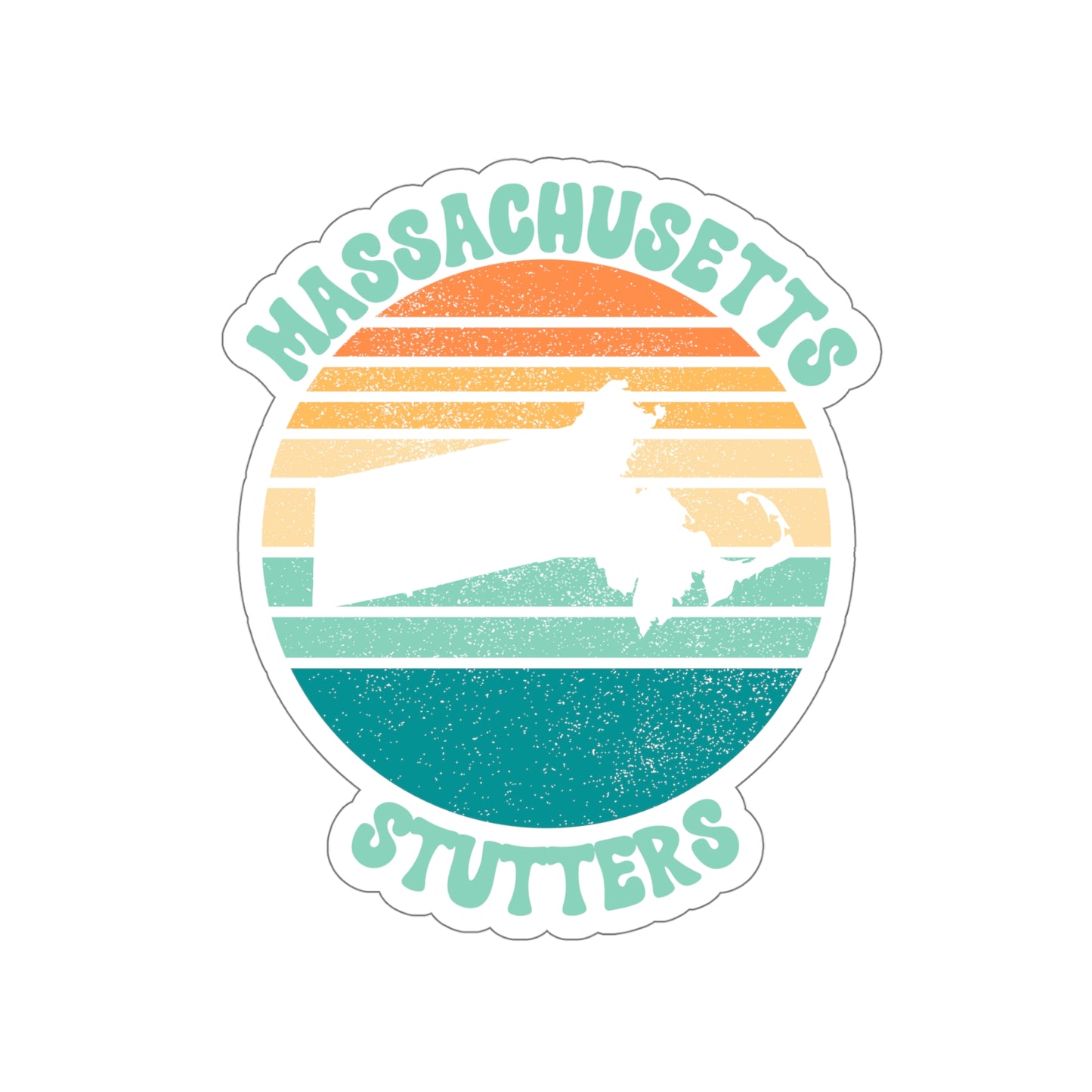 Massachusetts Stutters Retro Sun Sticker, 3", 4", 5" or 6"