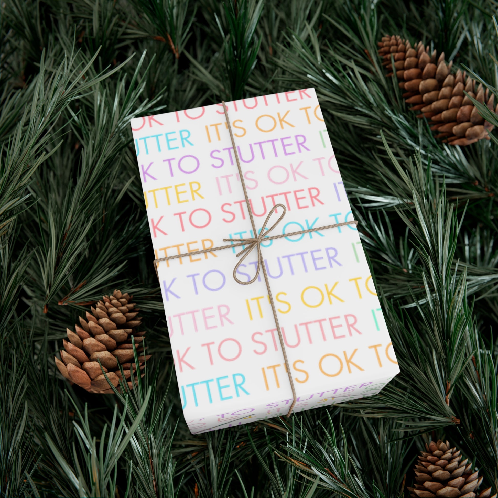 It's OK to Stutter Multicolored Gift Wrap for People Who Stutter - White