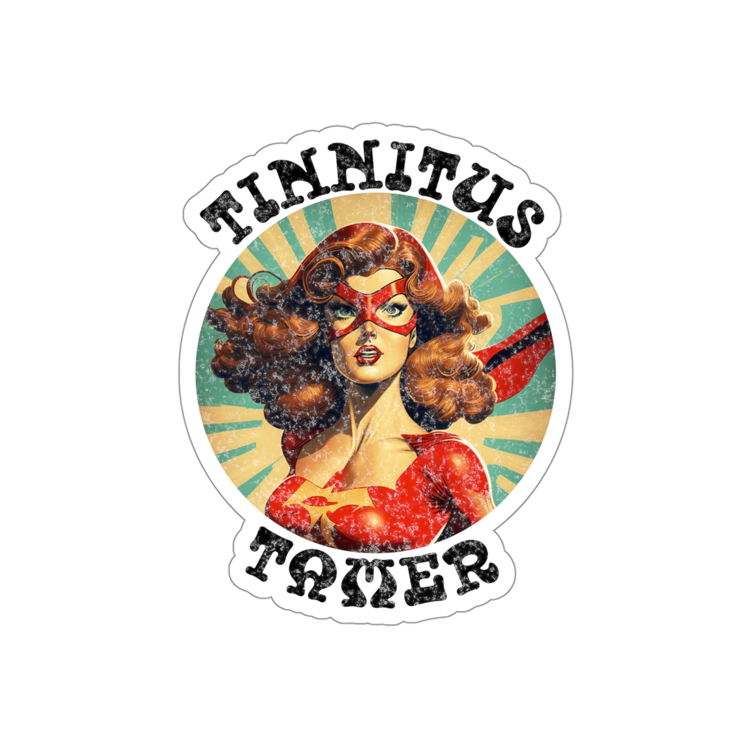 Tinnitus Tamer Pulp Art Audiologist Die-Cut Vinyl Matte Sticker, 4" 5" or 6"