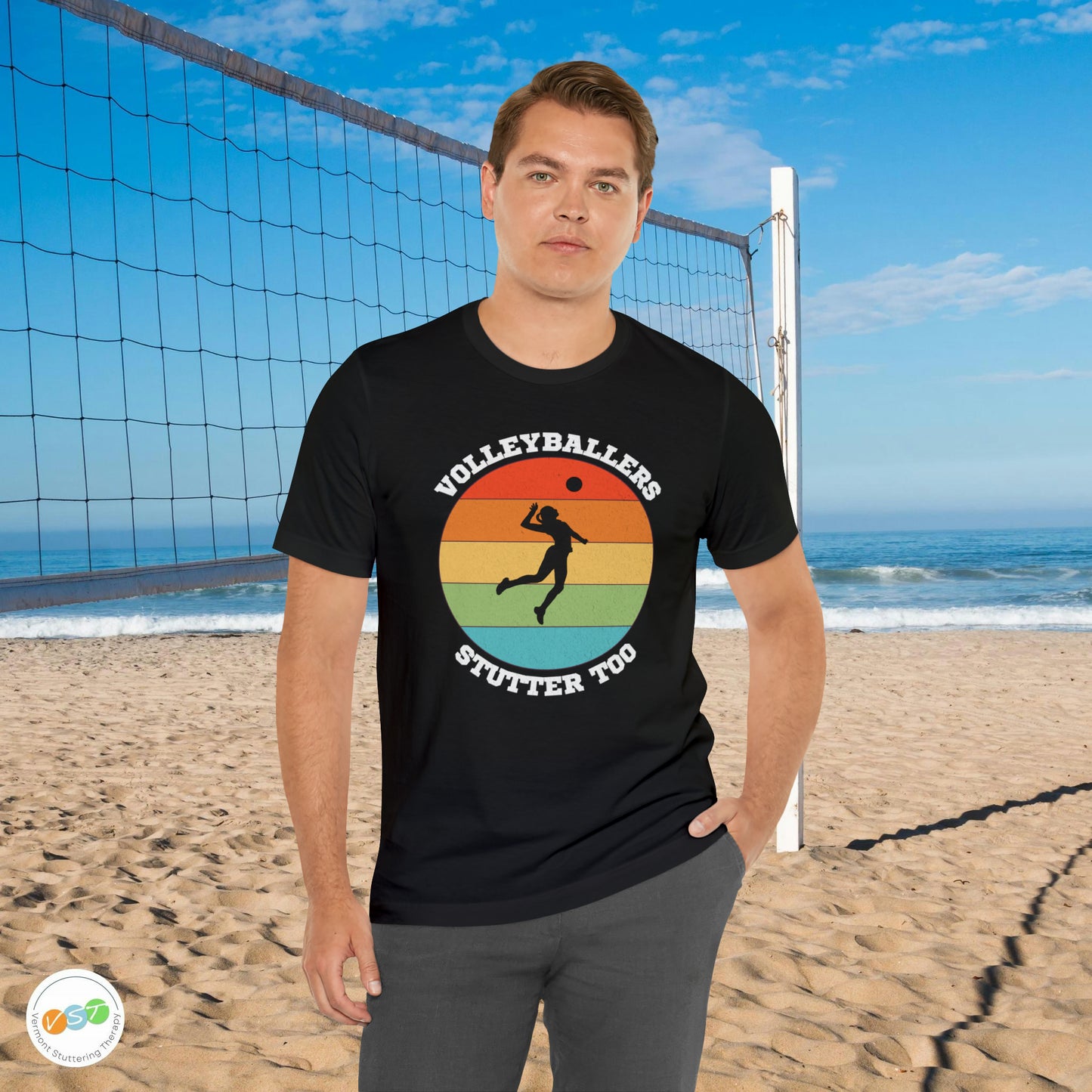 Volleyballers Stutter Too Retro Sun Spiking Vball T-shirt