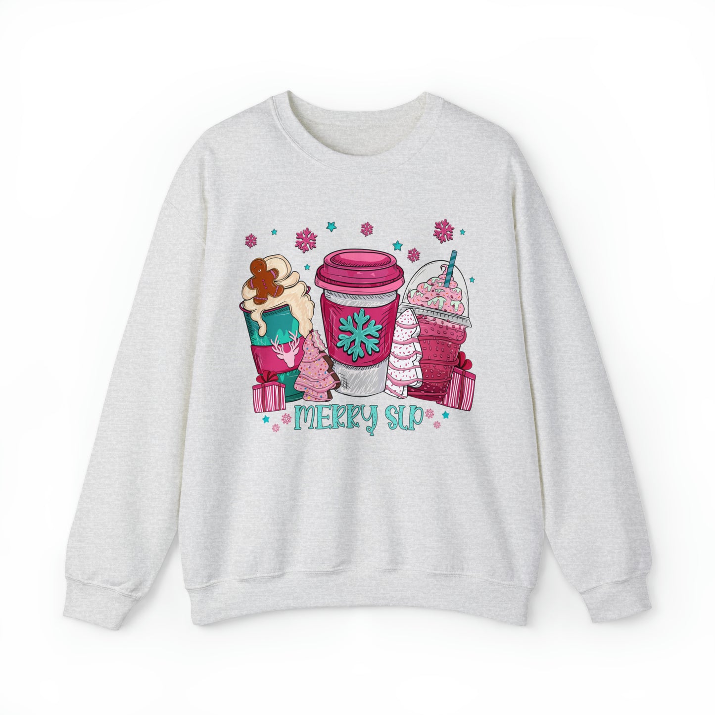 Merry SLP Pink and Blue Coffee Cup Christmas Sweatshirt