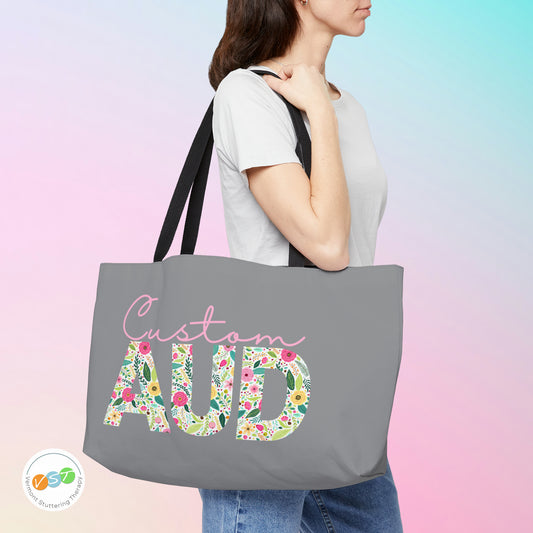 Custom Retro Floral AuD Weekender Tote Bag