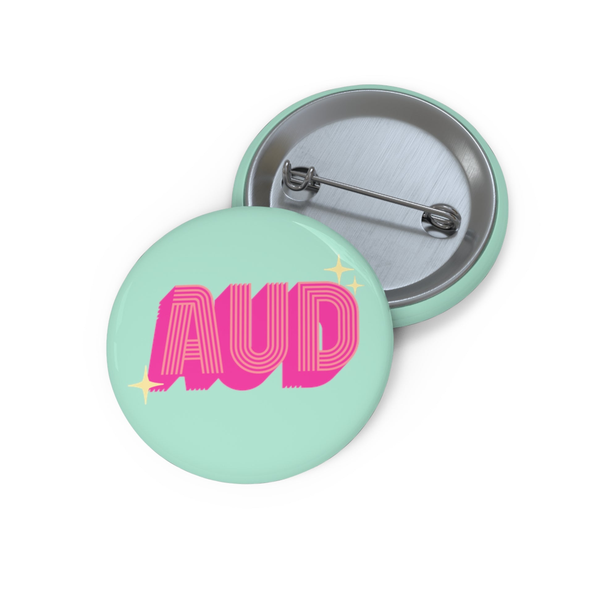 Retro Mint Pink AUD Audiologist Pin Button,1.25" 2.25" or 3"