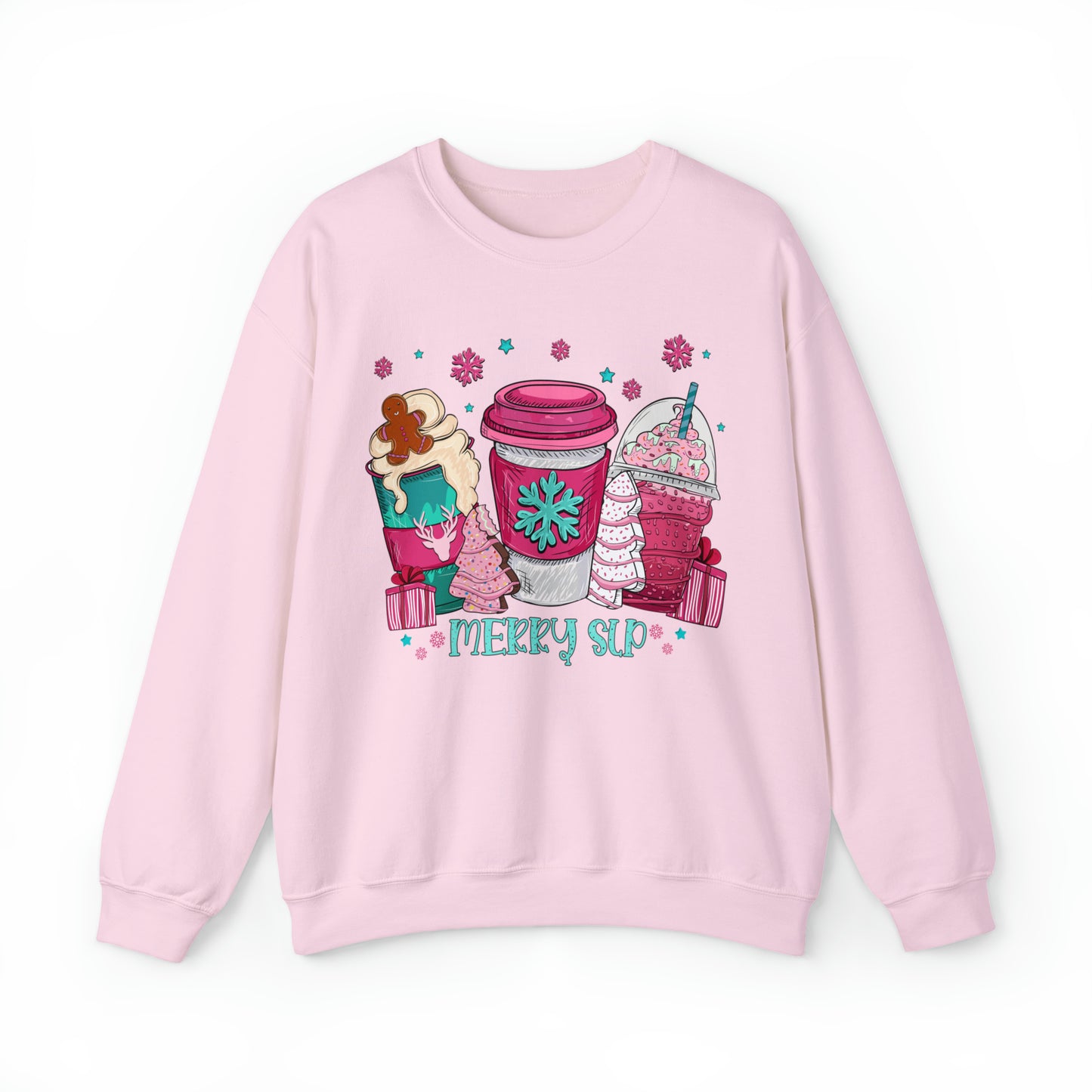 Merry SLP Pink and Blue Coffee Cup Christmas Sweatshirt