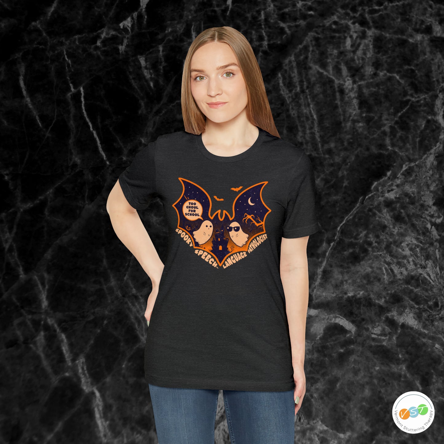 Too Ghoul for School Bat Halloween T-shirt for SLP