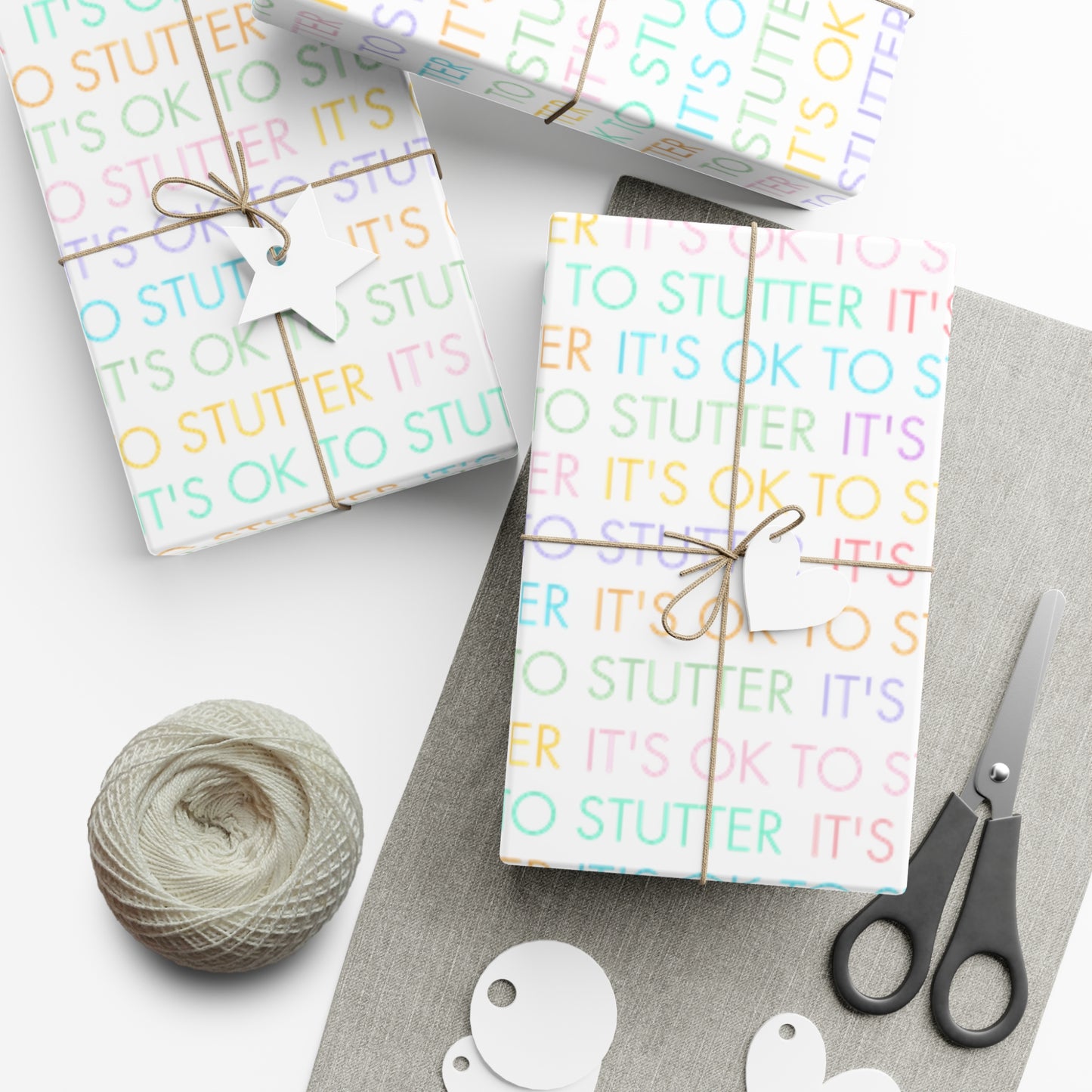 It's OK to Stutter Multicolored Gift Wrap for People Who Stutter - White