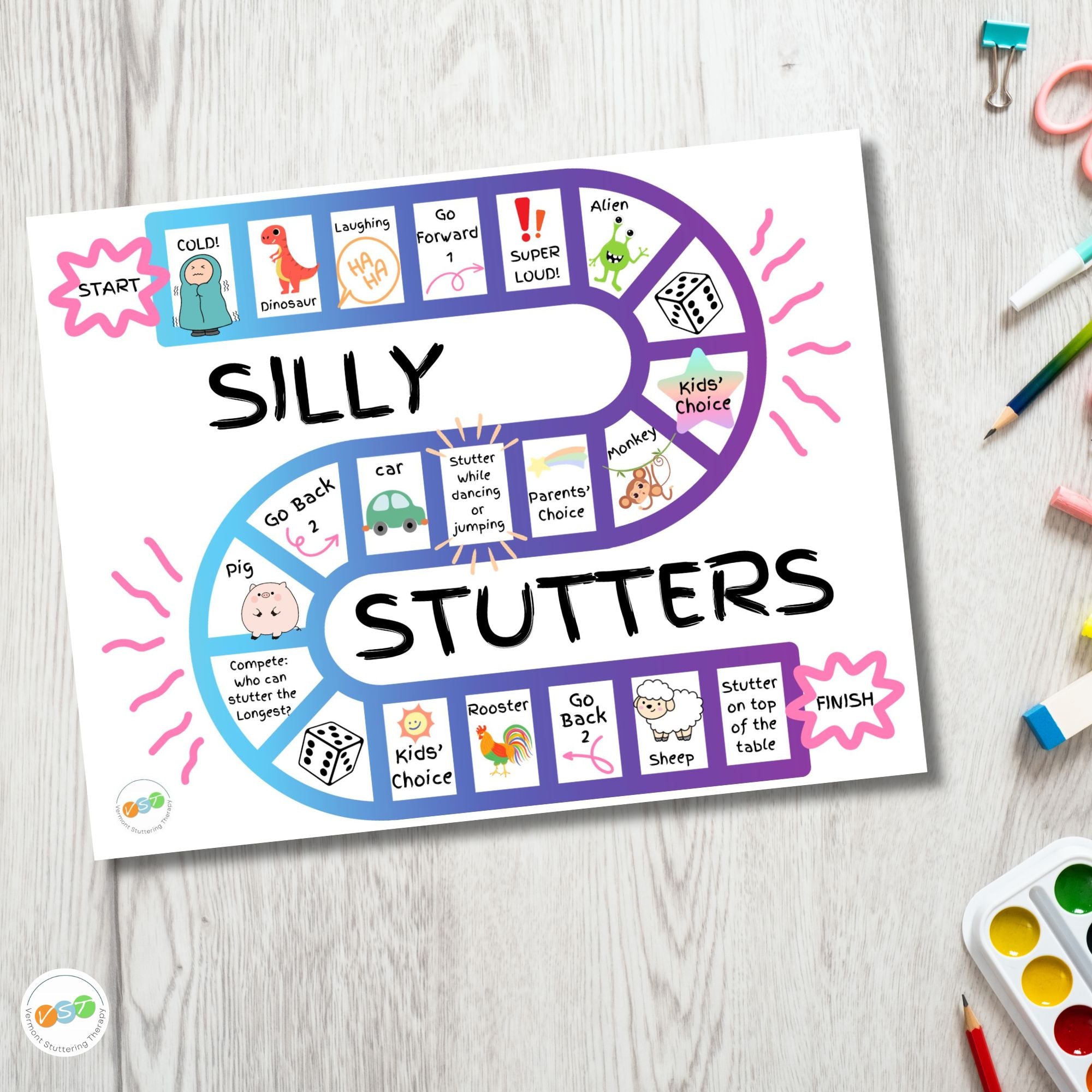 Digital Silly Stuttering Printable Game Board – Vermont Stuttering Therapy