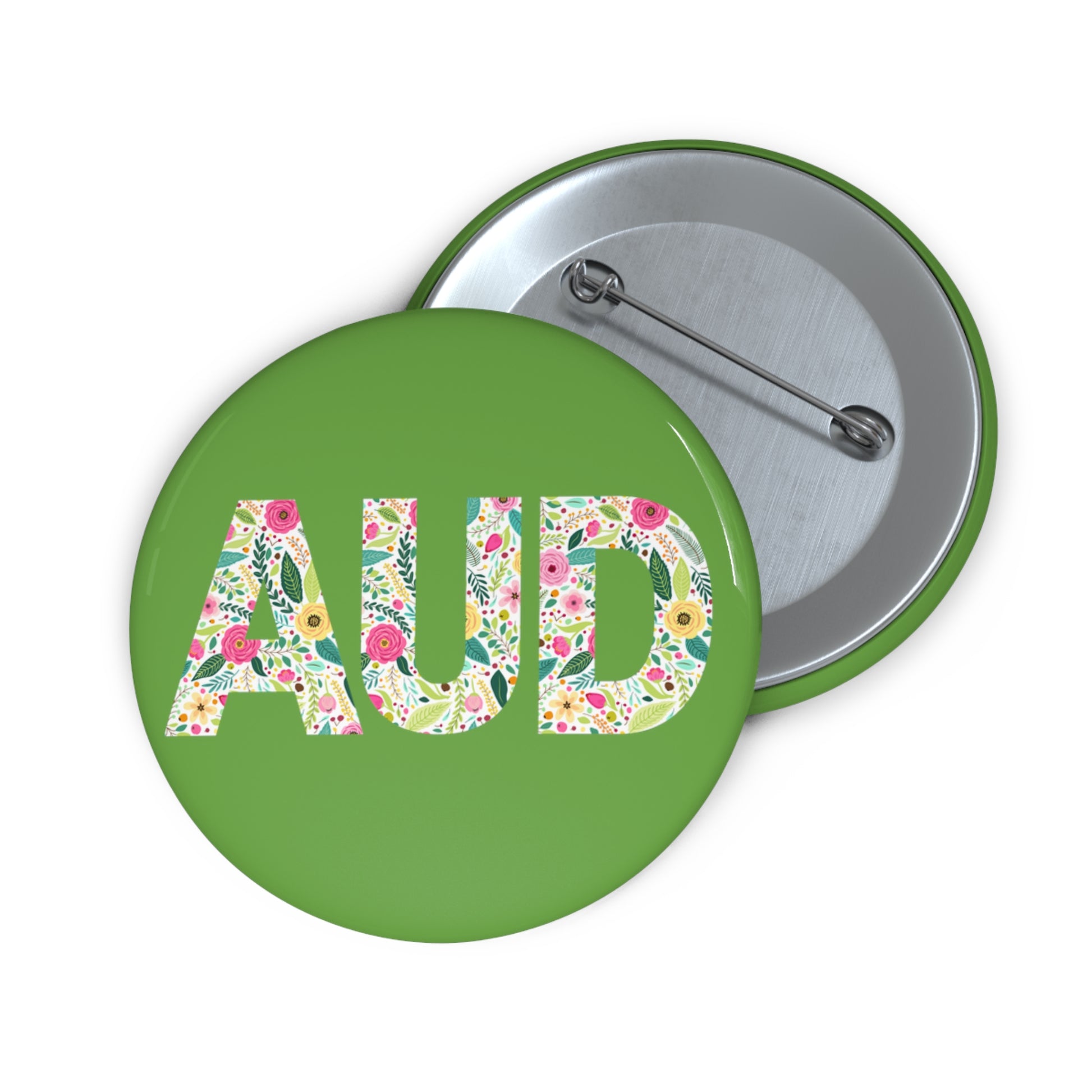 Audiologist floral AUD Pin Button,1.25" 2.25" or 3"