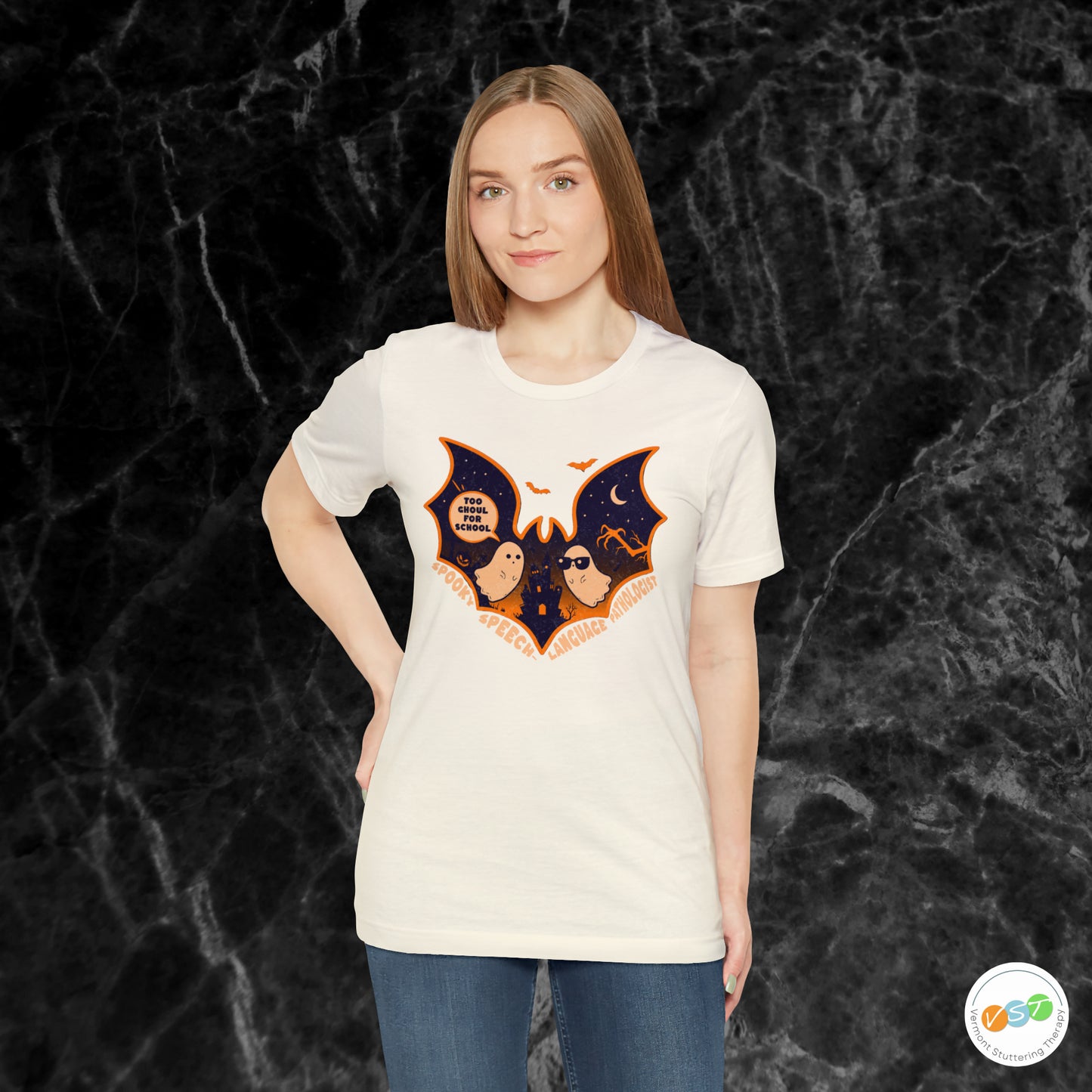 Too Ghoul for School Bat Halloween T-shirt for SLP