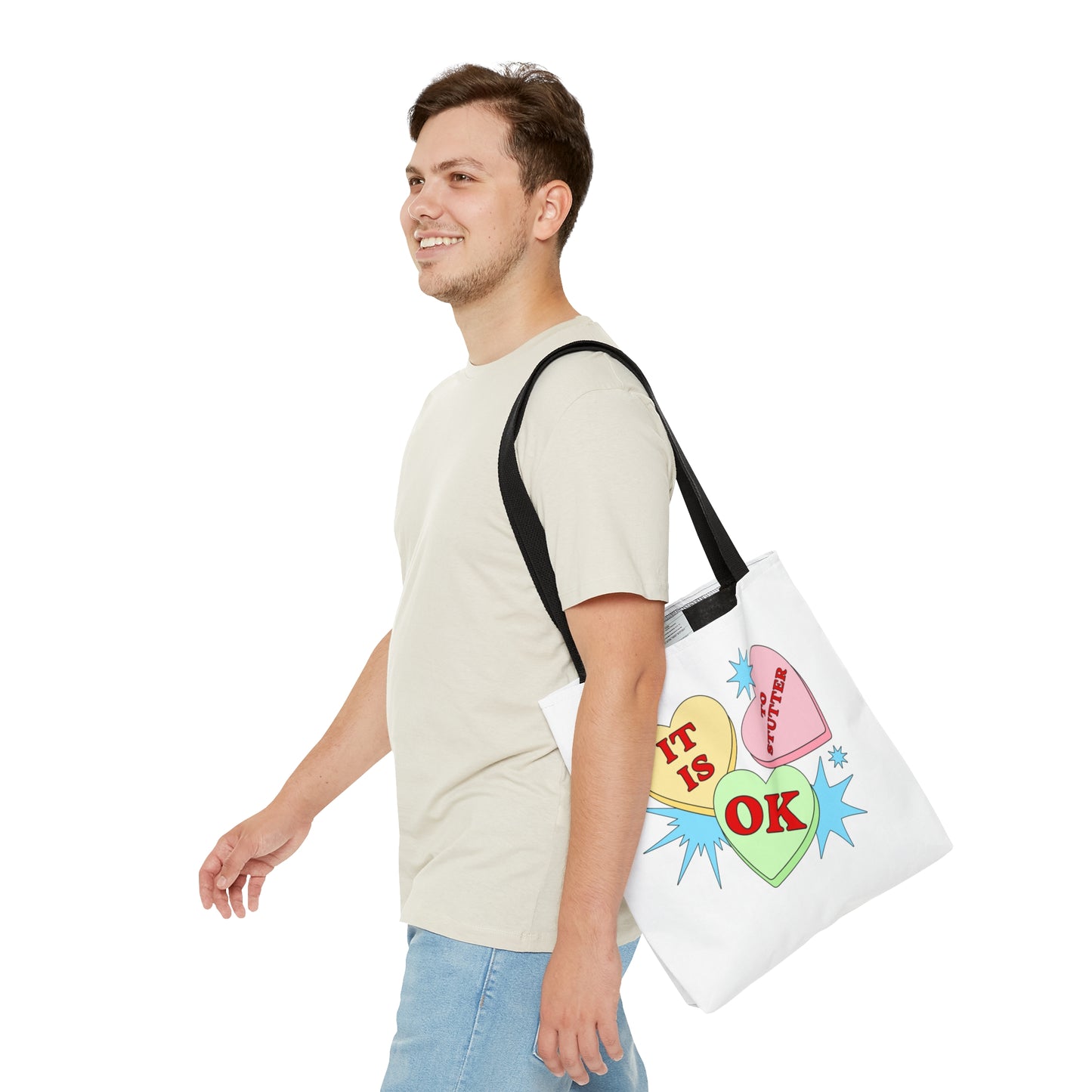 Cute Candy Heart It Is OK to Stutter Tote Bag