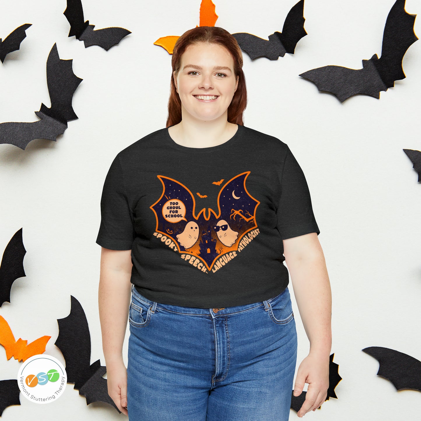 Too Ghoul for School Bat Halloween T-shirt for SLP