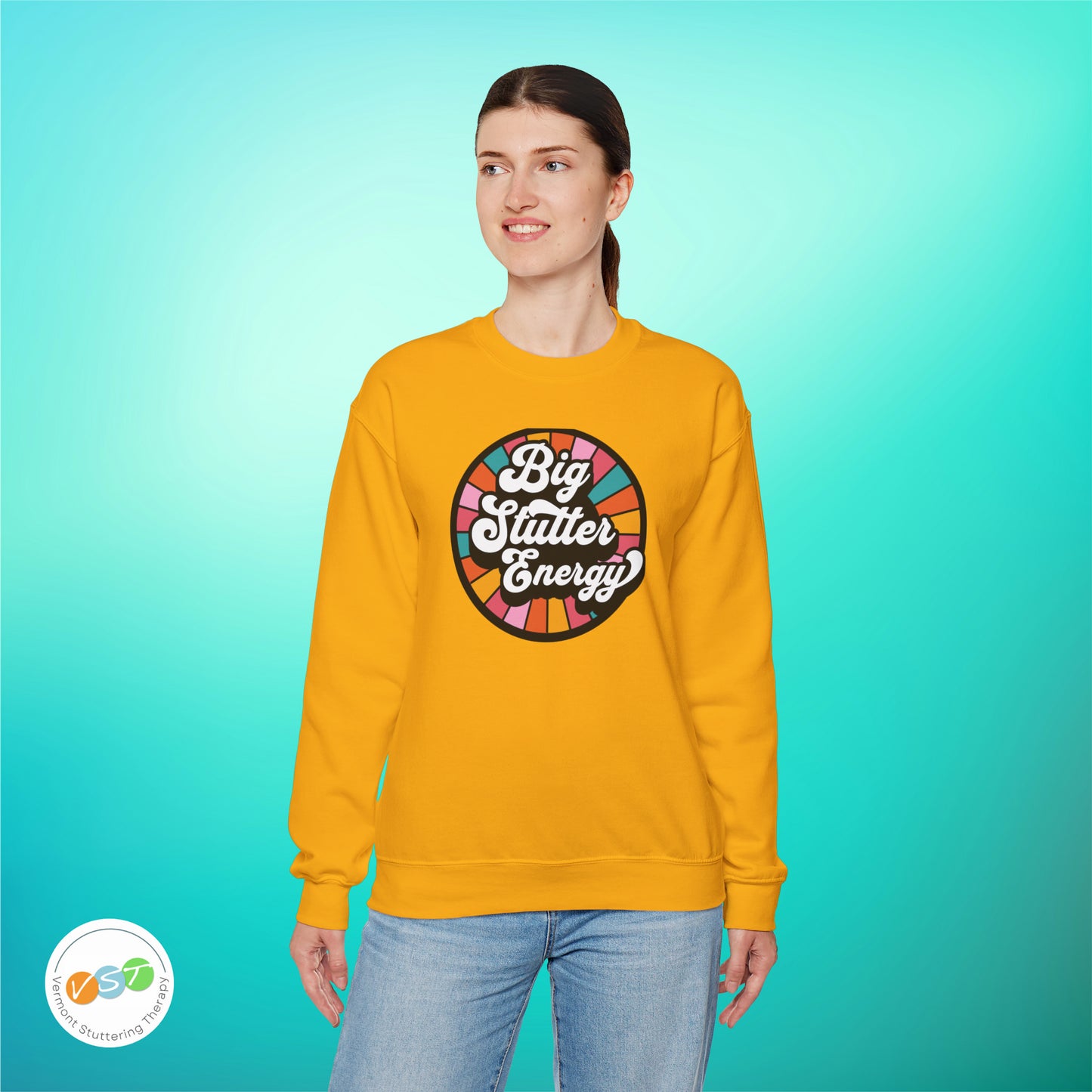 Big Stutter Energy Funny Retro Stuttering Crewneck Sweatshirt