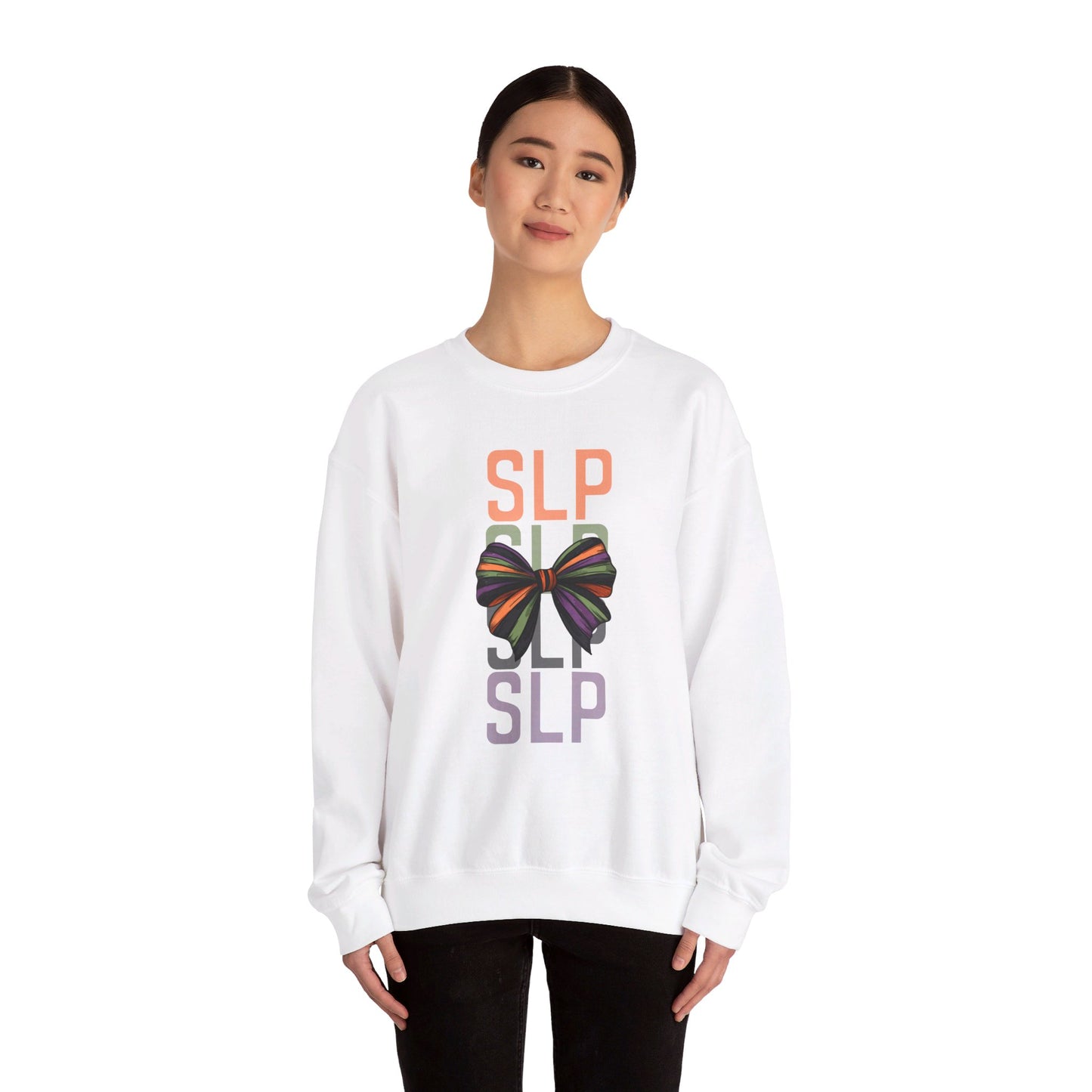 SLP Coquette Bow Halloween Sweatshirt for Speech-Language Pathologist