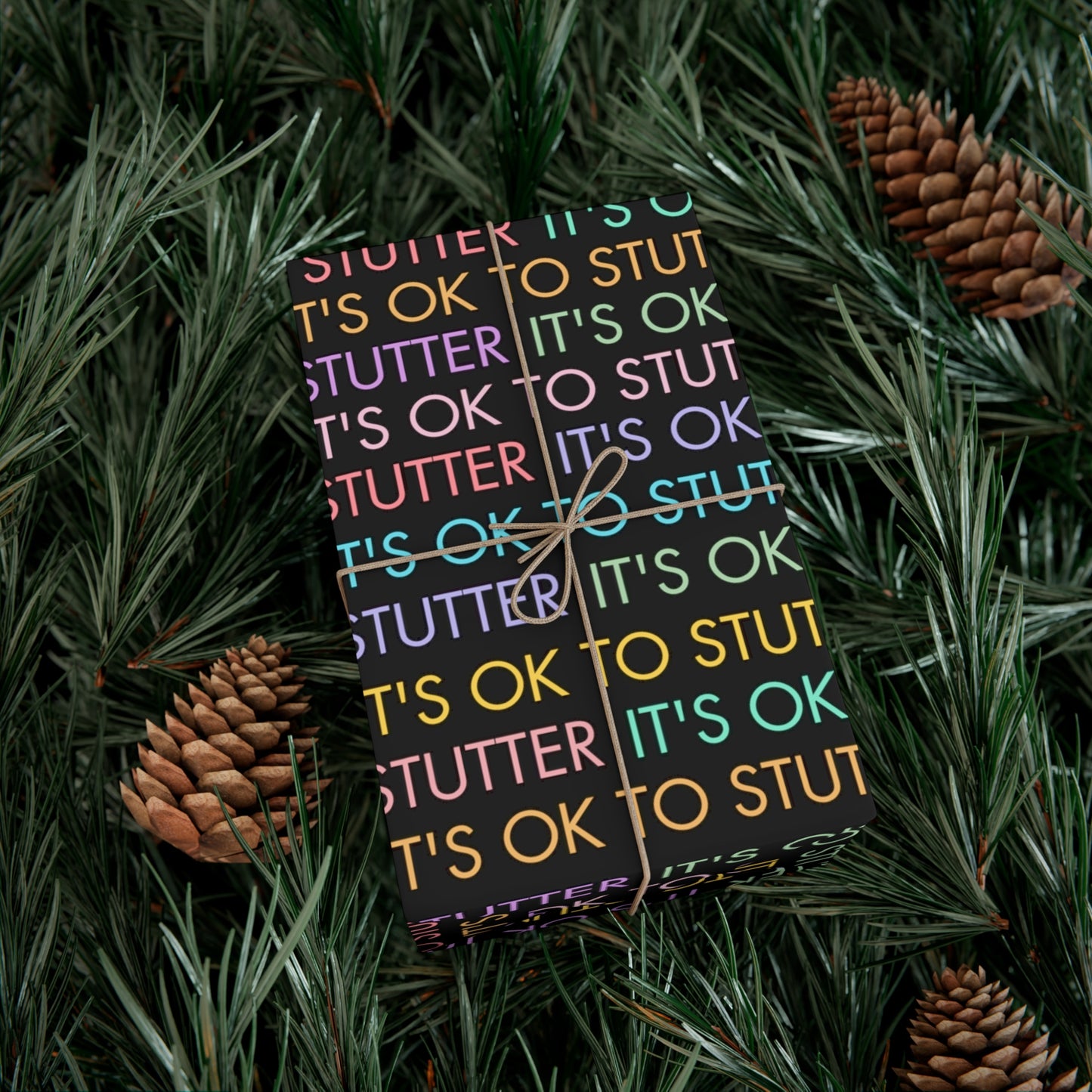 It's OK to Stutter Multicolored Gift Wrap for People Who Stutter - Black