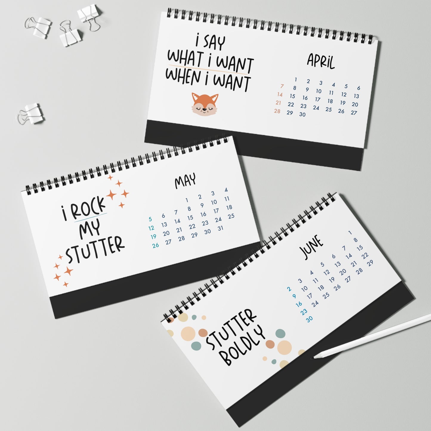 Stuttering Affirmation Motivational Quotes Monthly Desk Calendar 2024 