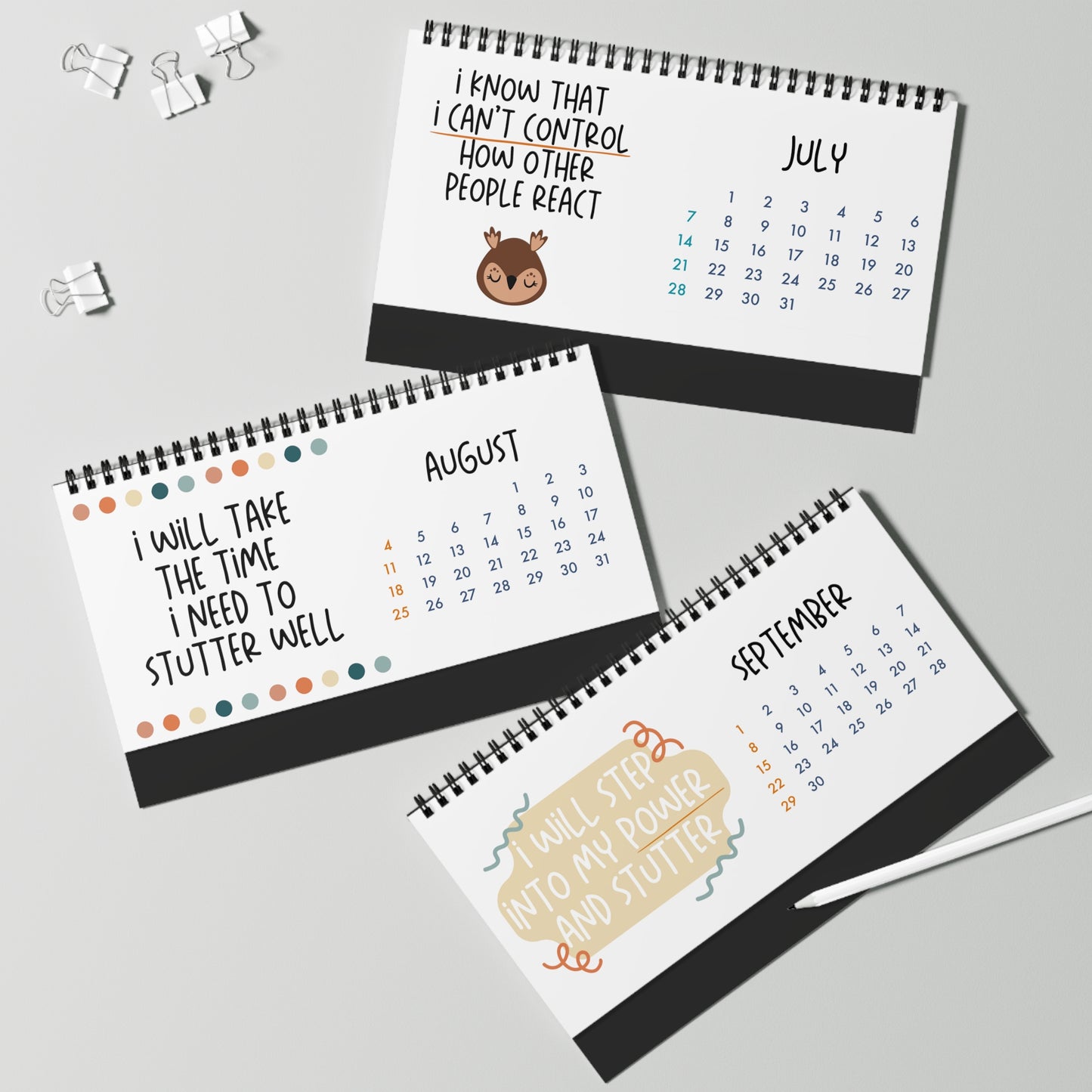 Stuttering Affirmation Motivational Quotes Monthly Desk Calendar 2024