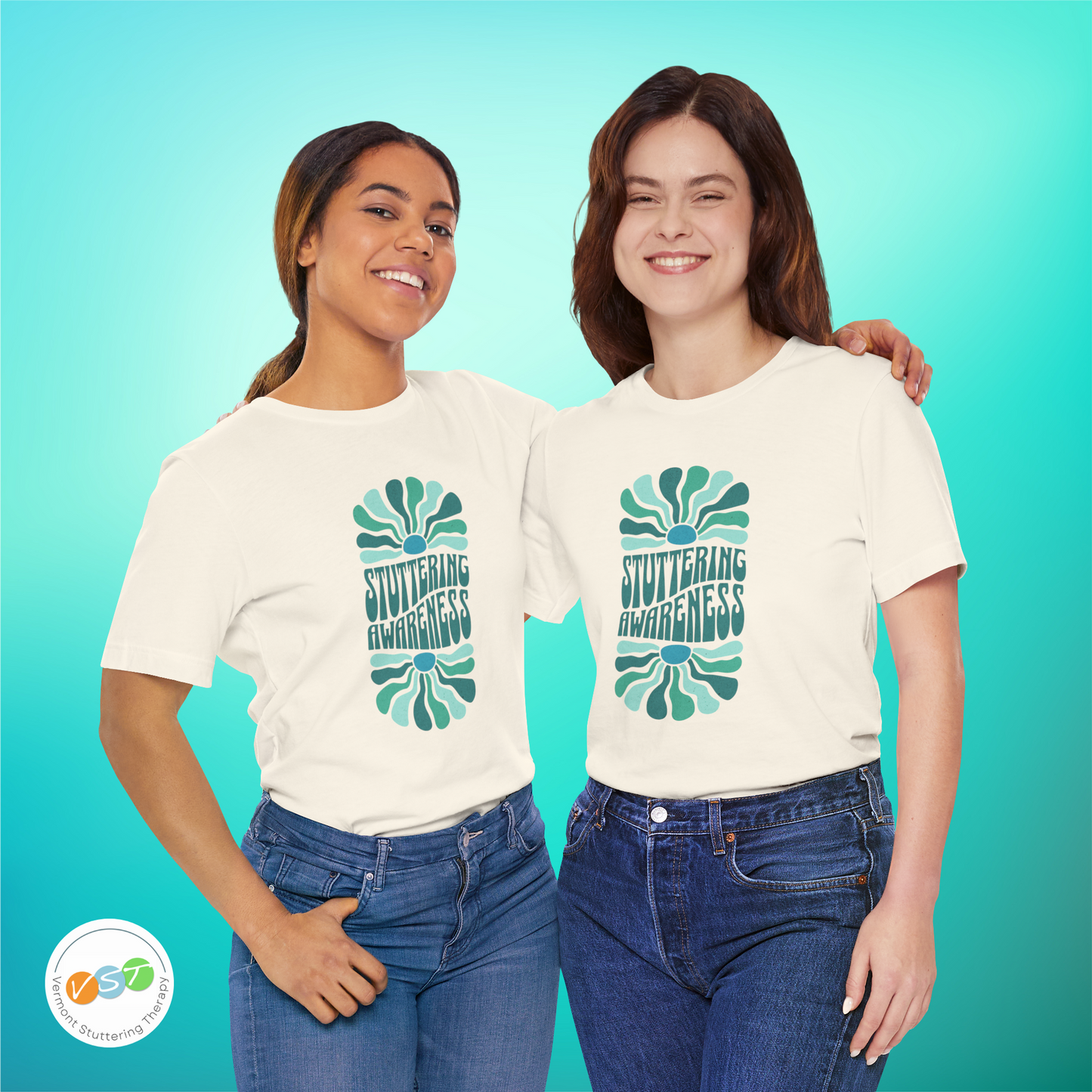 Sea Green Stuttering Awareness Retro Sun Tshirt