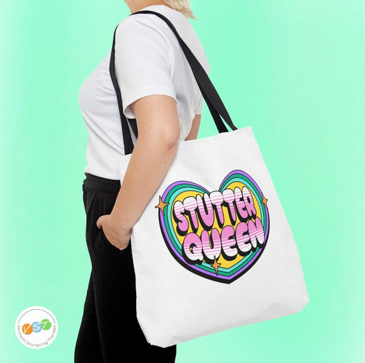 Stuttering Queen Cute Heart Tote Bag Gift for Woman Who Stutters