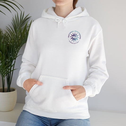 National Stuttering Association Unisex Hoodie, NSA Hooded Sweatshirt Gift for Person who Stutters, Stuttering Awareness Day Conference Shirt