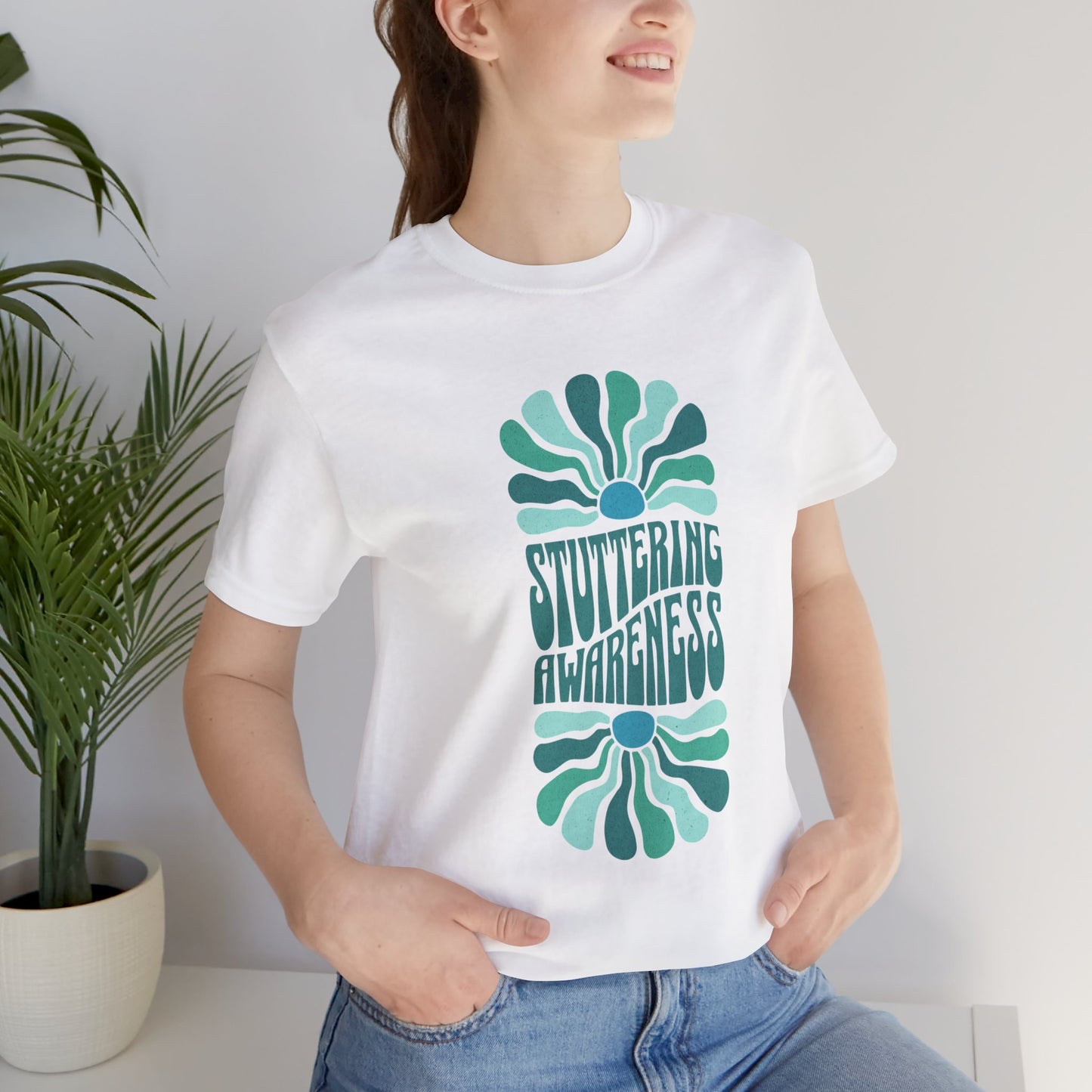 Sea Green Stuttering Awareness Retro Sun Tshirt