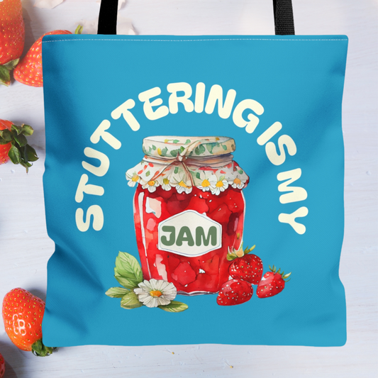 Stuttering is My Jam Tote Bag for Person Who Stutters, Cute Strawberry Bag Gift for PWS, Stutter Awareness Bag, Stutter Support Tote 3 Sizes