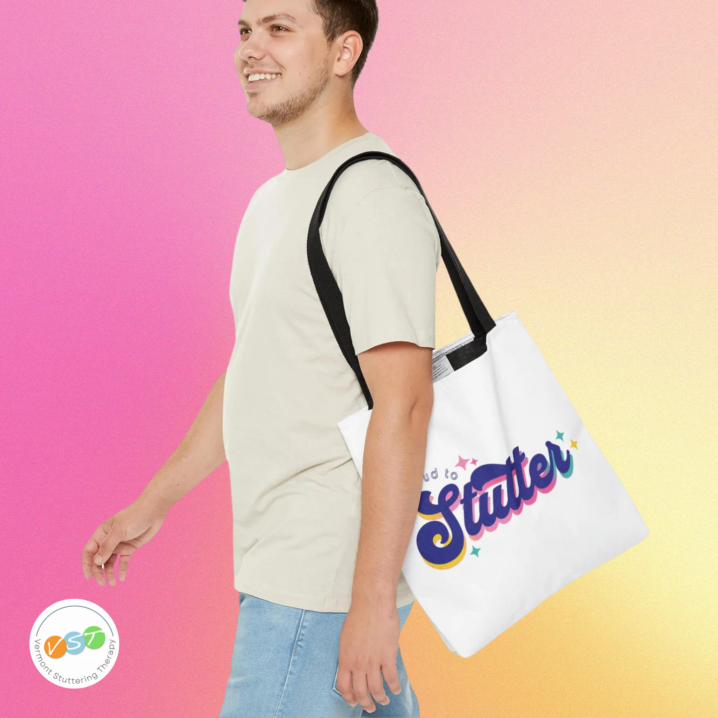 Proud to Stutter Tote Bag Gift for Person Who Stutters, Retro Normalize Stuttering Bag PWS, OK to Stutter Stuttering Awareness Canvas Bag