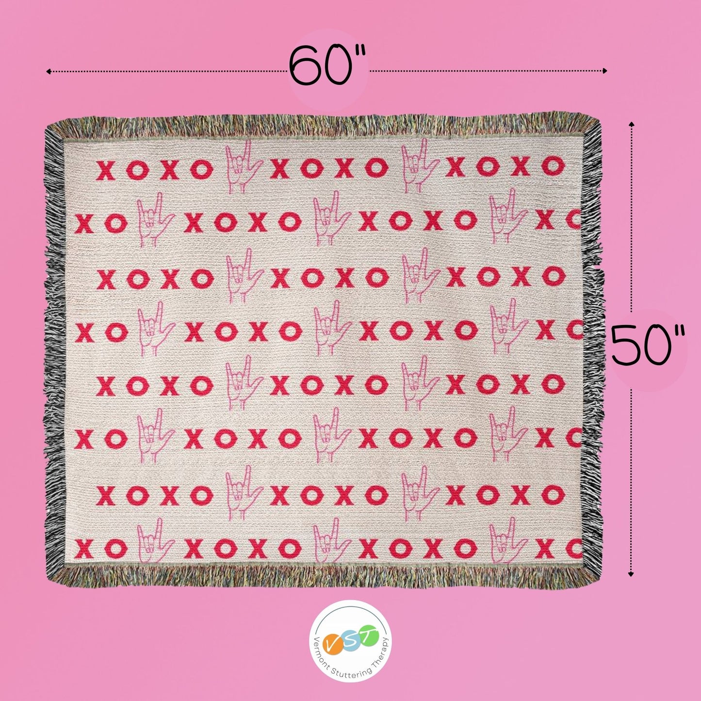 Valentine's Day Anniversary Gift - XO XO "I love you" ASL Blanket for Her - Heirloom Woven Blanket 50 x 60"