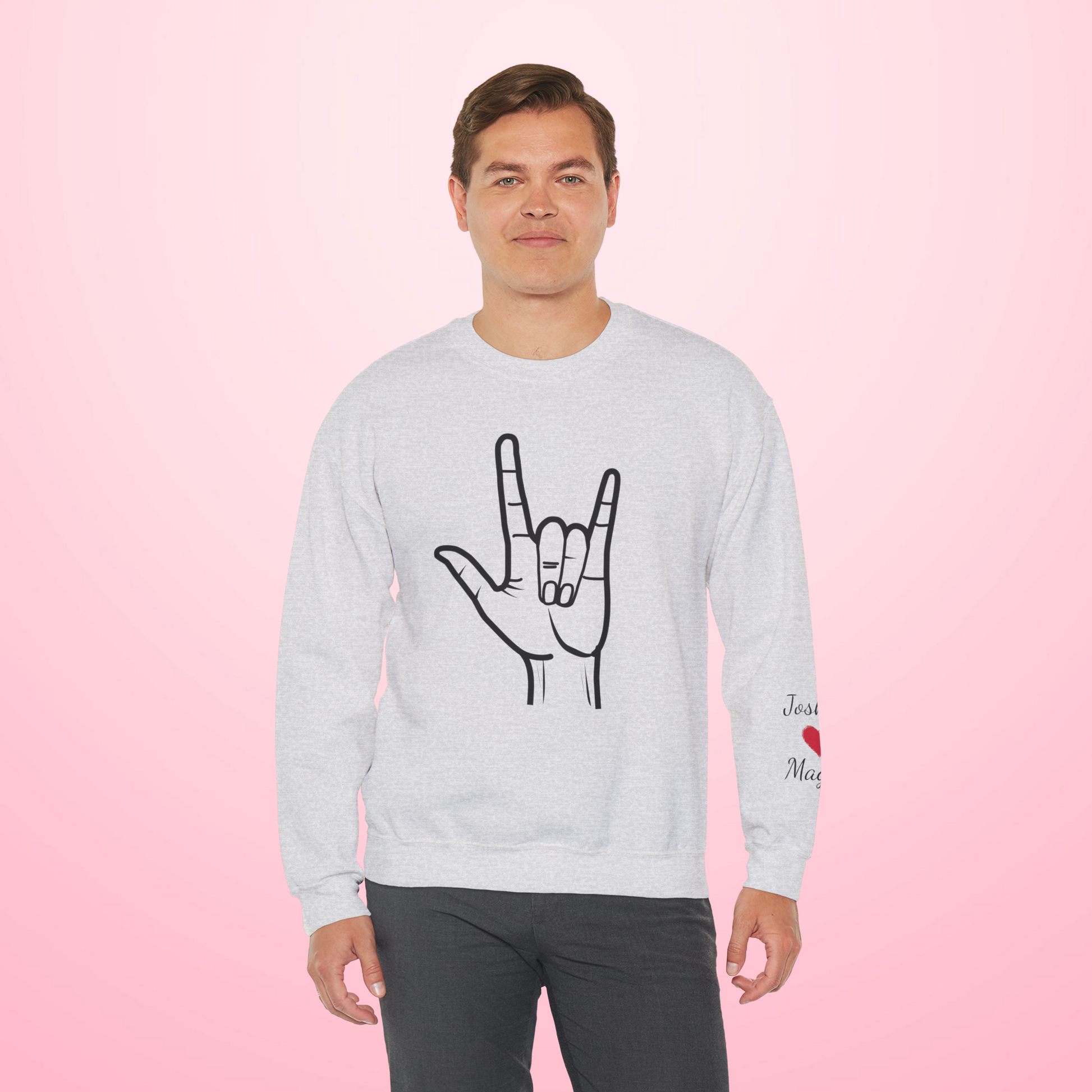 ASL I Love You Valentine's Day Custom Sweatshirt with Names on Sleeve Print Gift for Girlfriend