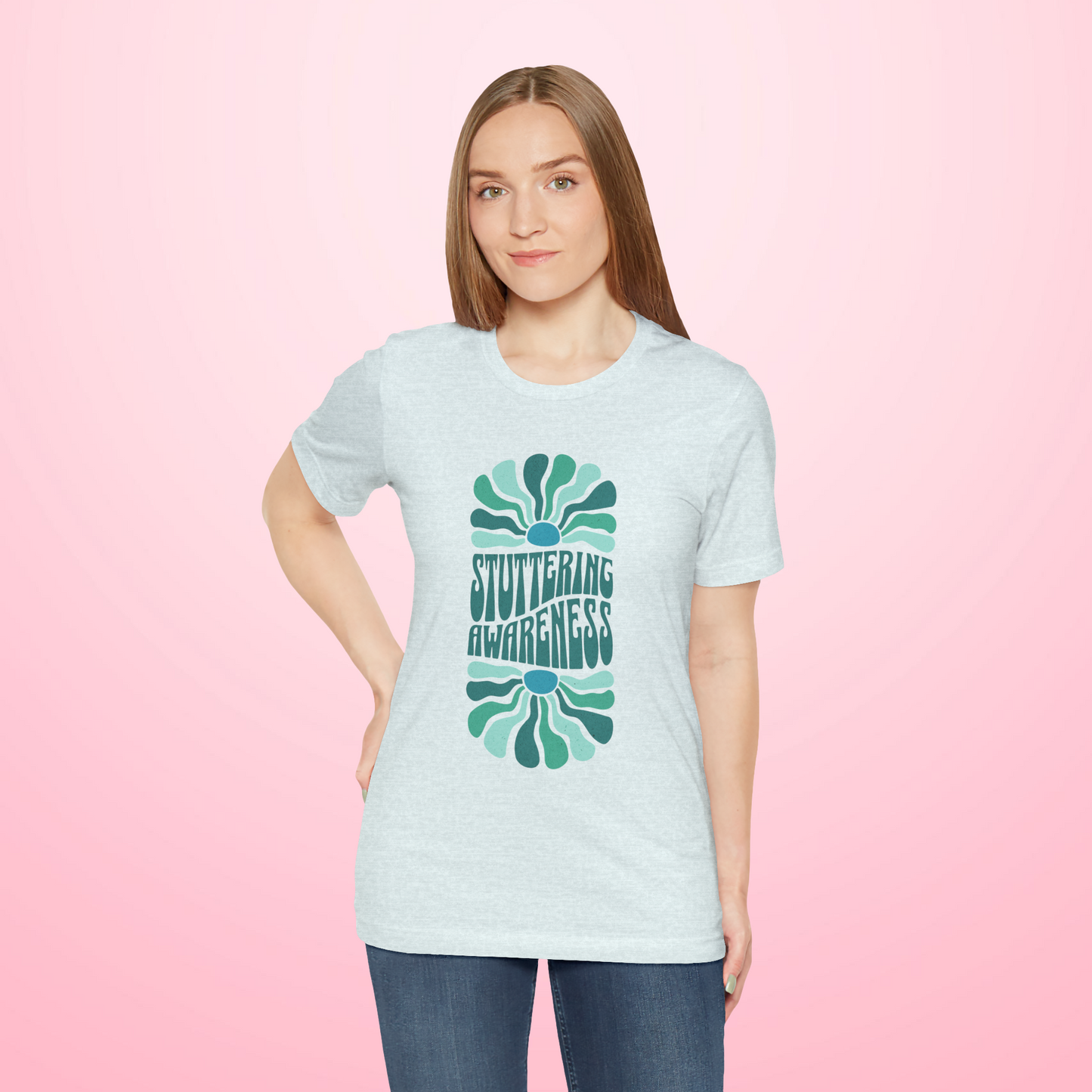 Sea Green Stuttering Awareness Retro Sun Tshirt