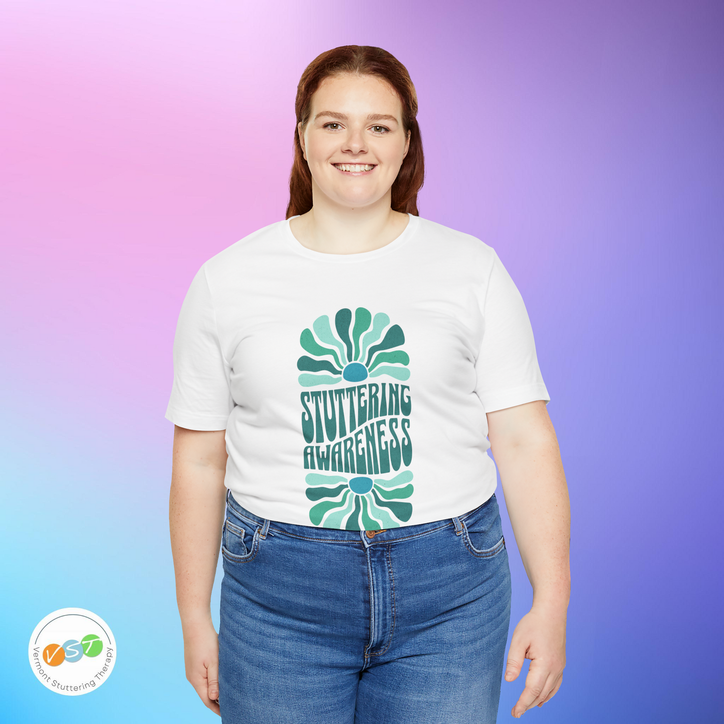 Sea Green Stuttering Awareness Retro Sun Tshirt