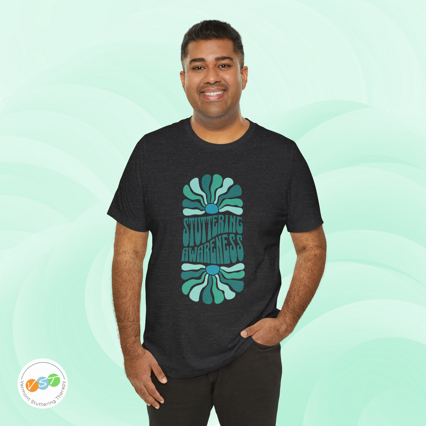 Sea Green Stuttering Awareness Retro Sun Tshirt