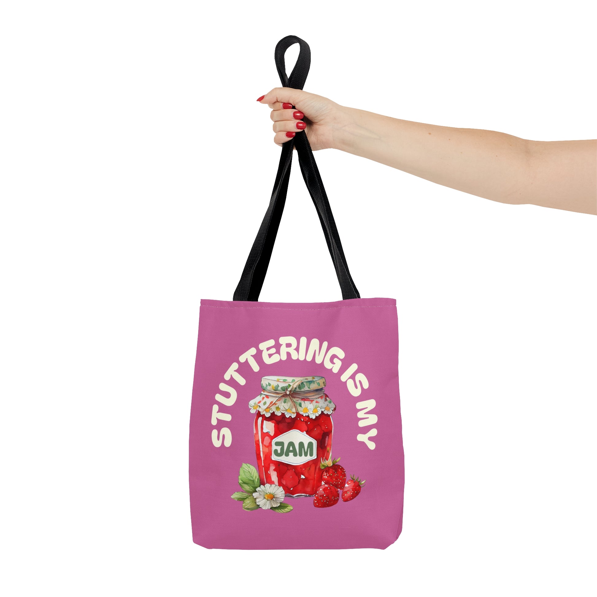 Stuttering is My Jam Tote Bag for Person Who Stutters, Cute Strawberry Bag Gift for PWS, Stutter Awareness Bag, Stutter Support Tote 3 Sizes