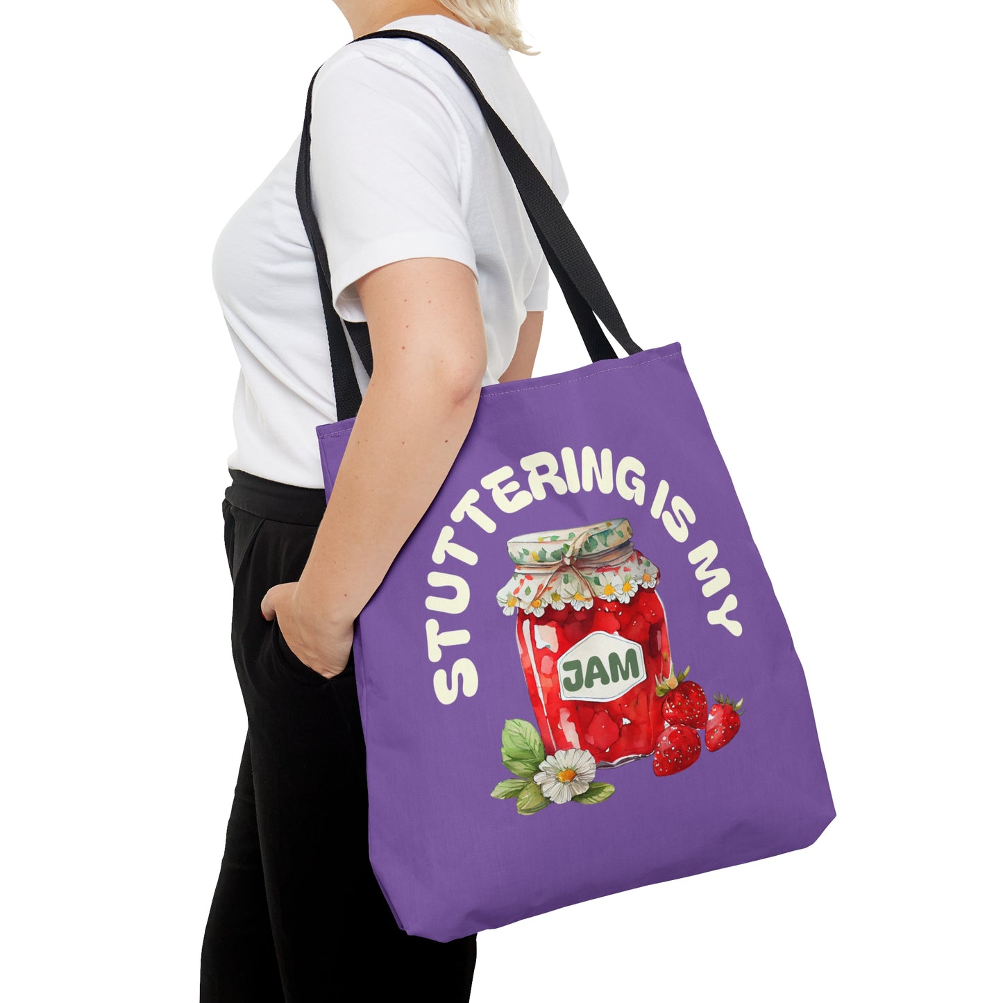 Stuttering is My Jam Tote Bag for Person Who Stutters, Cute Strawberry Bag Gift for PWS, Stutter Awareness Bag, Stutter Support Tote 3 Sizes