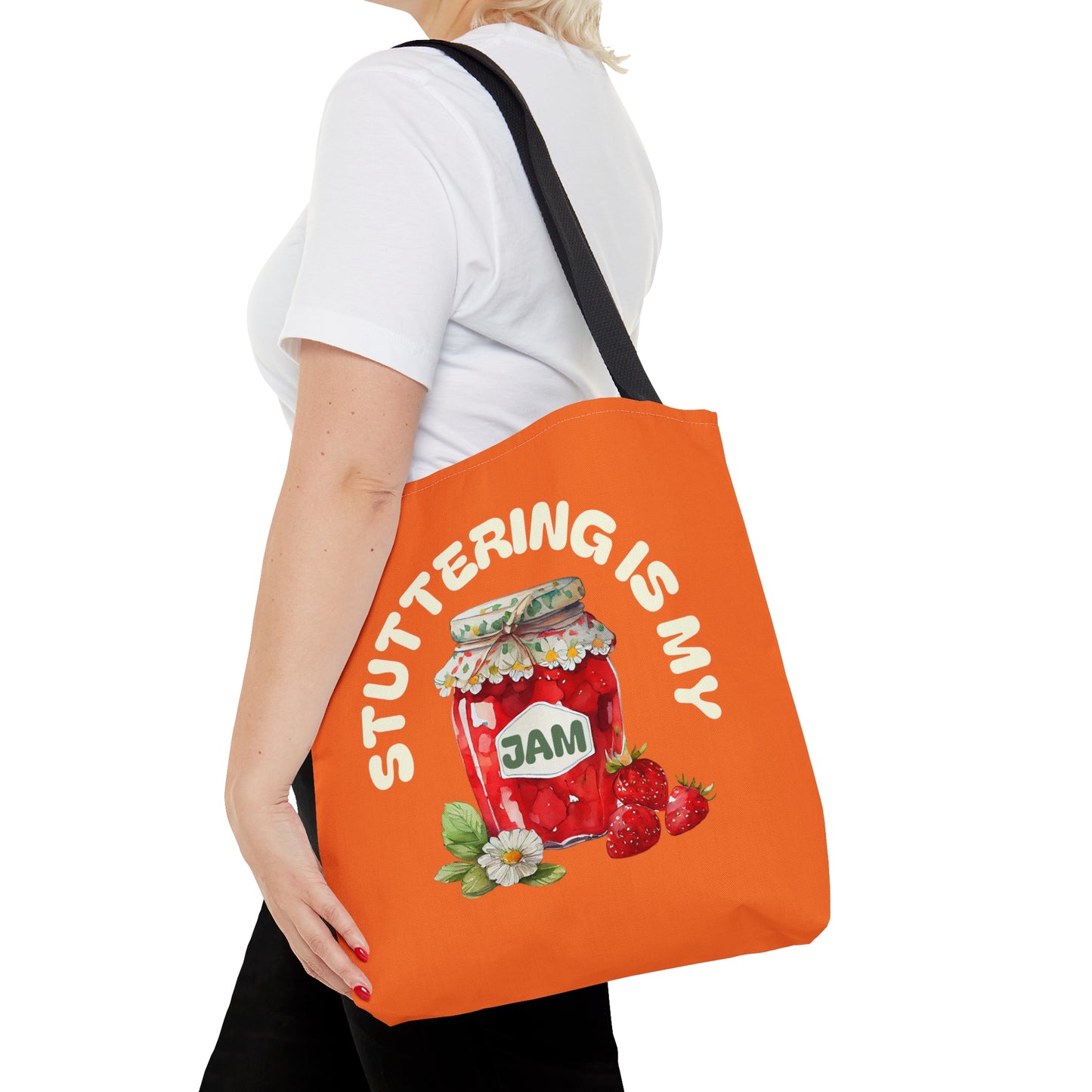 Stuttering is My Jam Tote Bag for Person Who Stutters, Cute Strawberry Bag Gift for PWS, Stutter Awareness Bag, Stutter Support Tote 3 Sizes