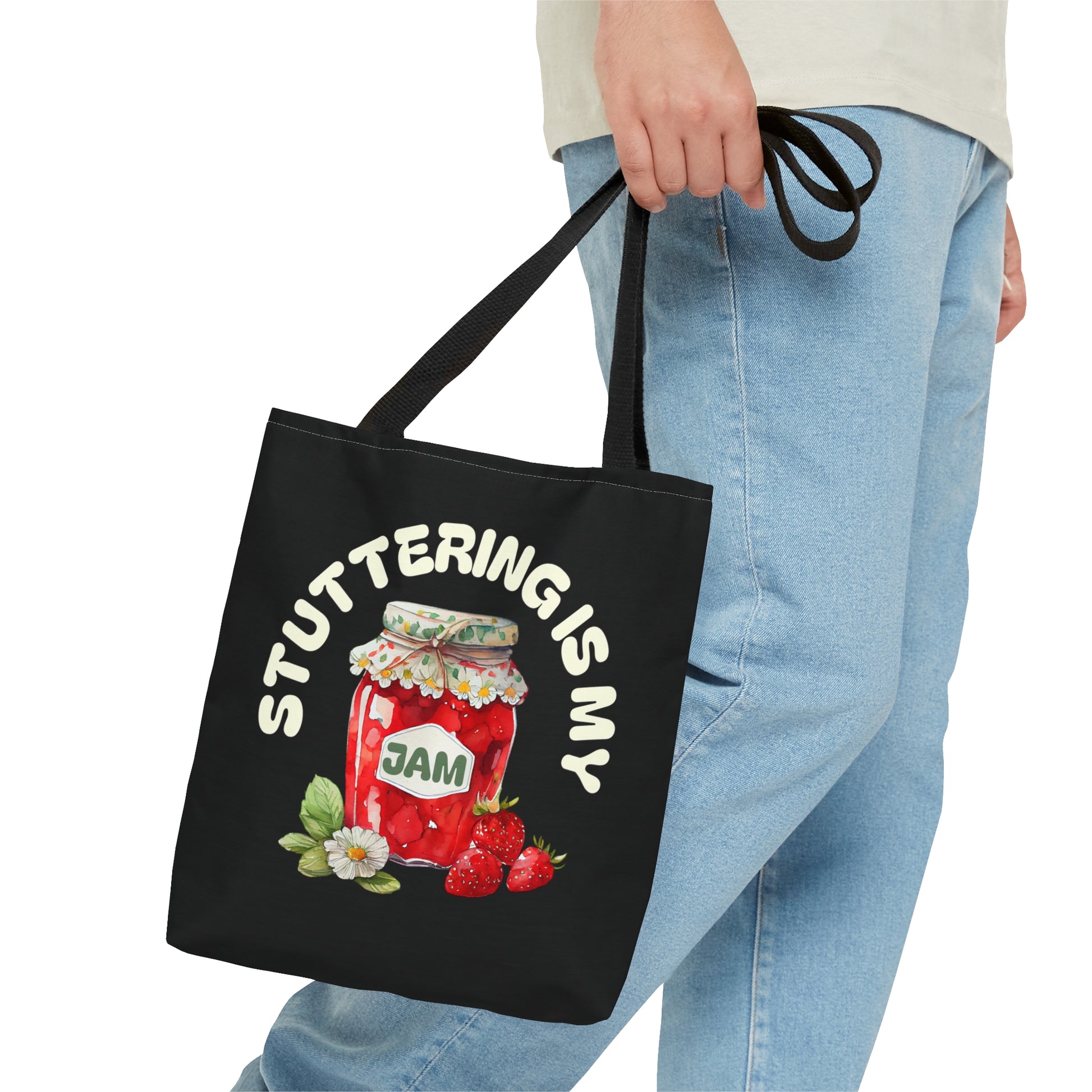 Stuttering is My Jam Tote Bag for Person Who Stutters, Cute Strawberry Bag Gift for PWS, Stutter Awareness Bag, Stutter Support Tote 3 Sizes