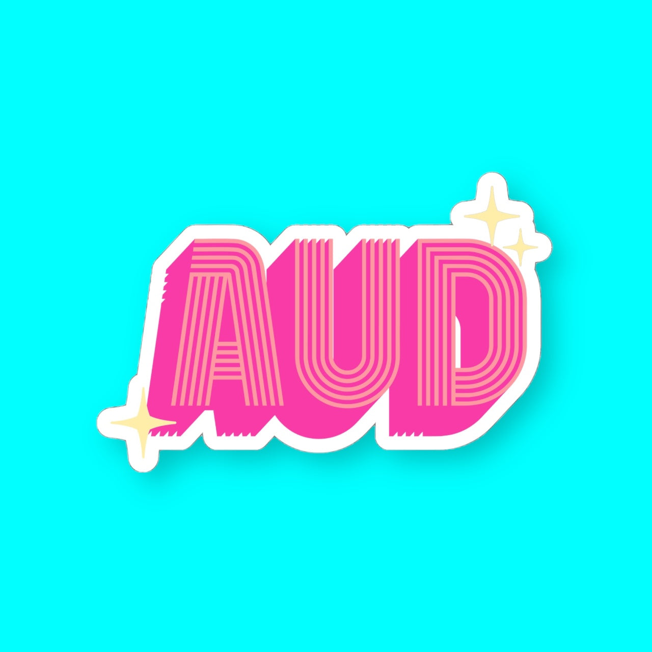 AUD Pink Retro Sticker for Audiologist, 2" 3" 4" or 5"