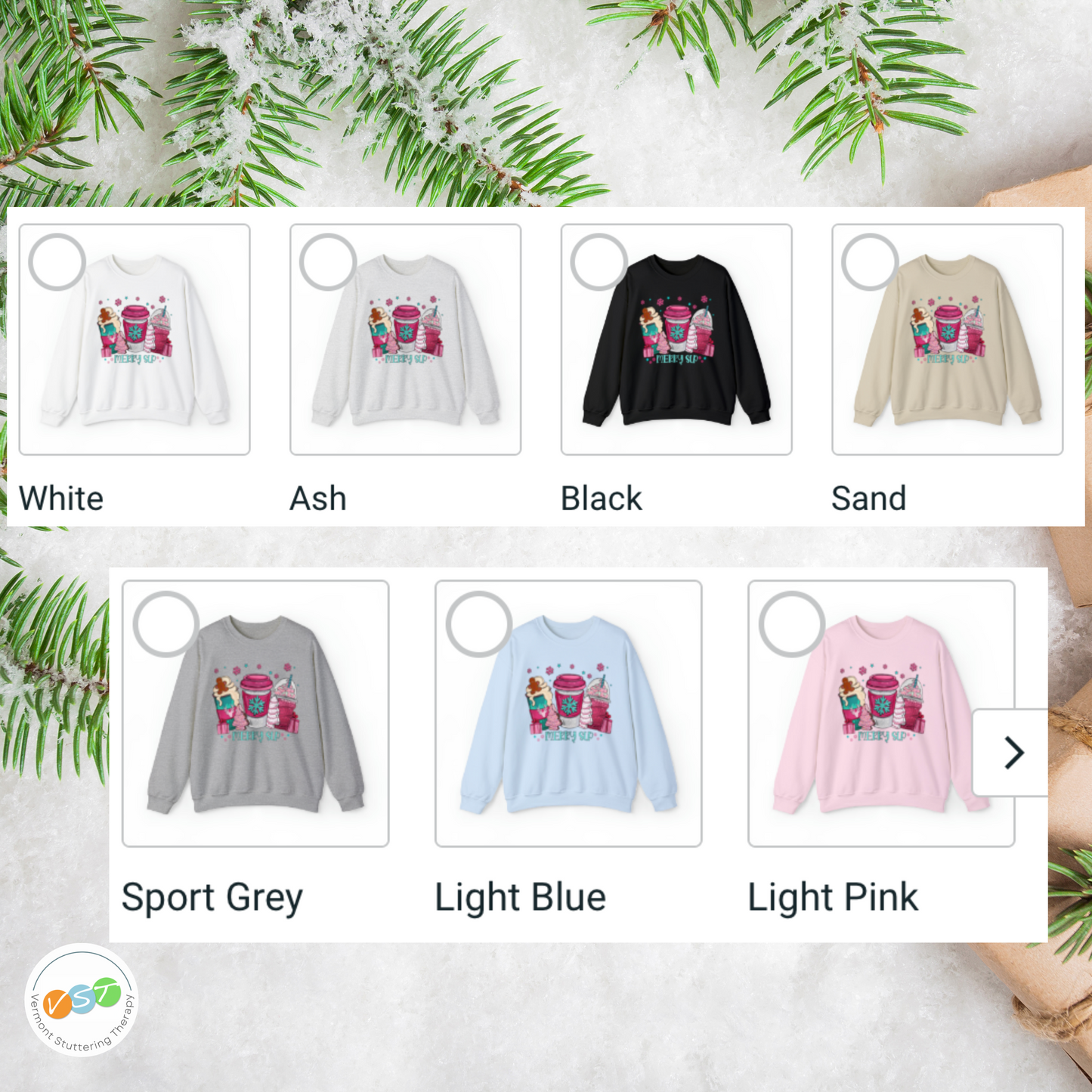 Merry SLP Pink and Blue Coffee Cup Christmas Sweatshirt