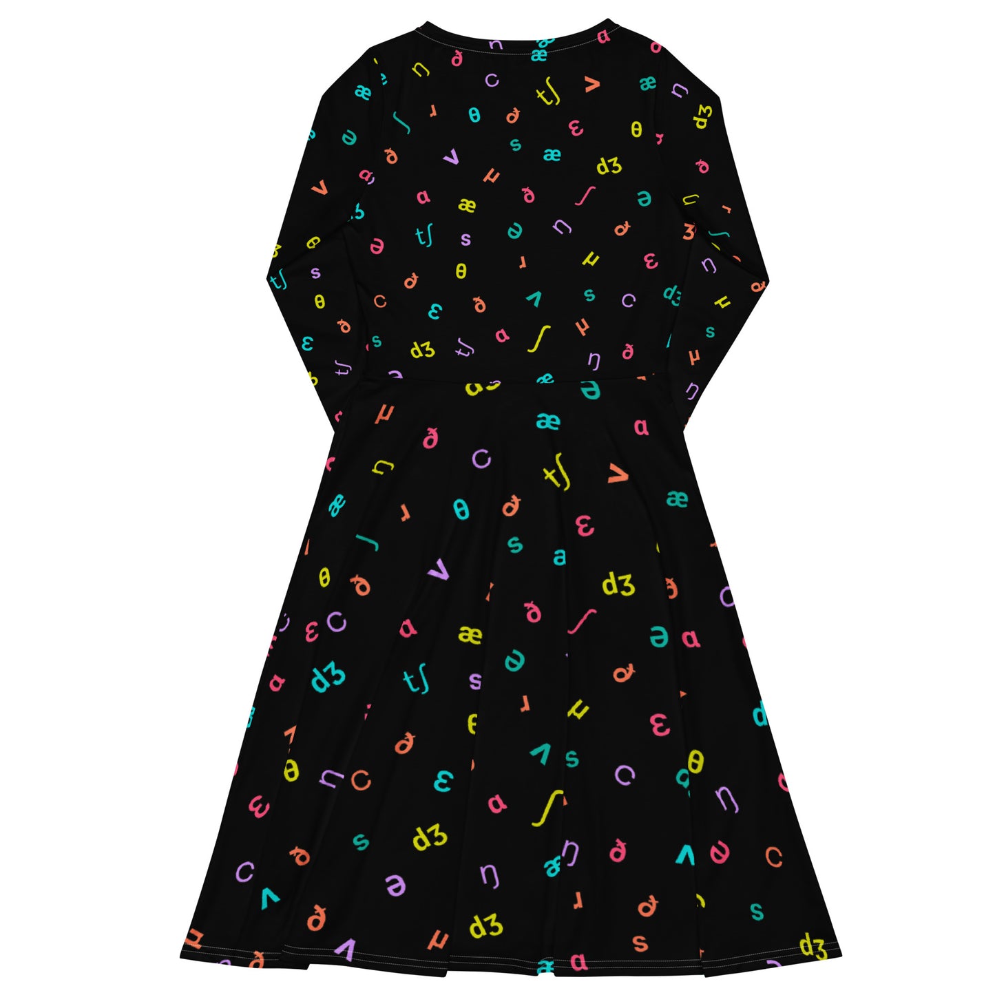 IPA Phonetic Symbol Long Sleeve Midi Dress - Black