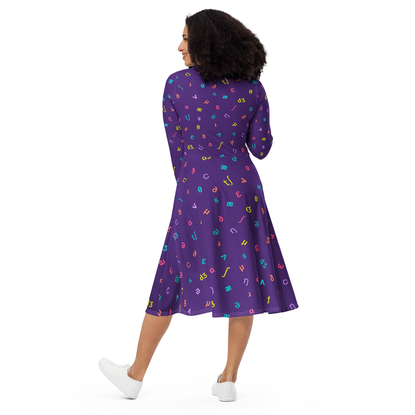 IPA Phonetic Symbol Long Sleeve Midi Dress - Purple