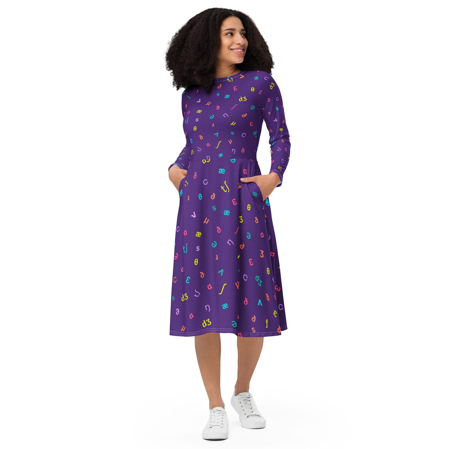 IPA Phonetic Symbol Long Sleeve Midi Dress - Purple