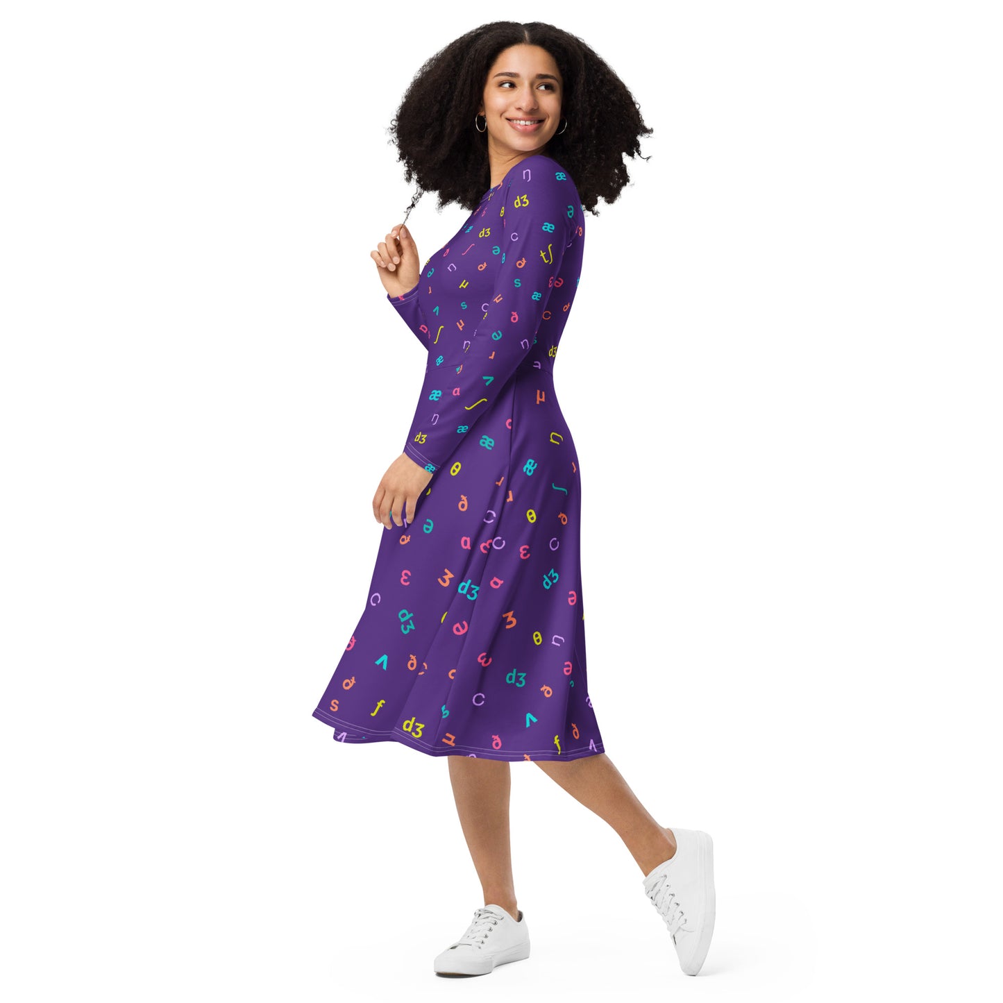 IPA Phonetic Symbol Long Sleeve Midi Dress - Purple