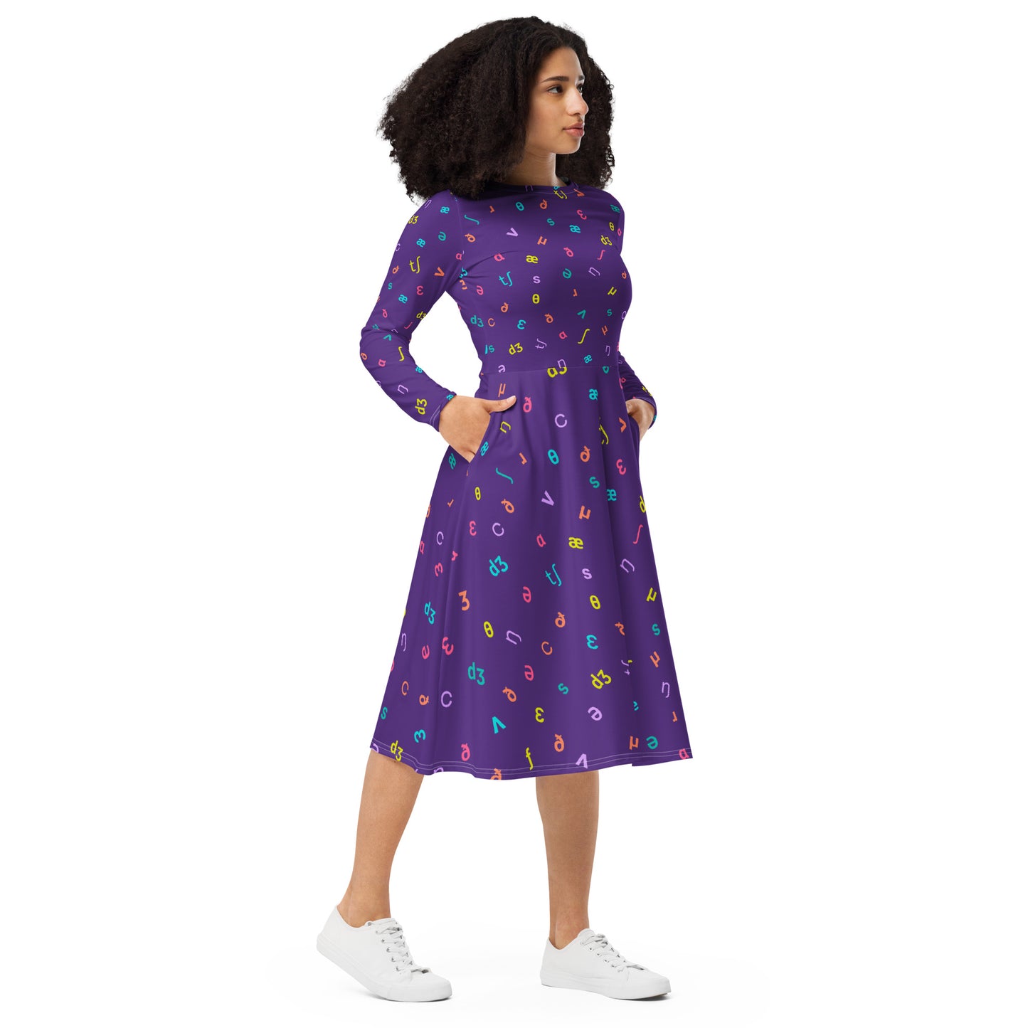 IPA Phonetic Symbol Long Sleeve Midi Dress - Purple